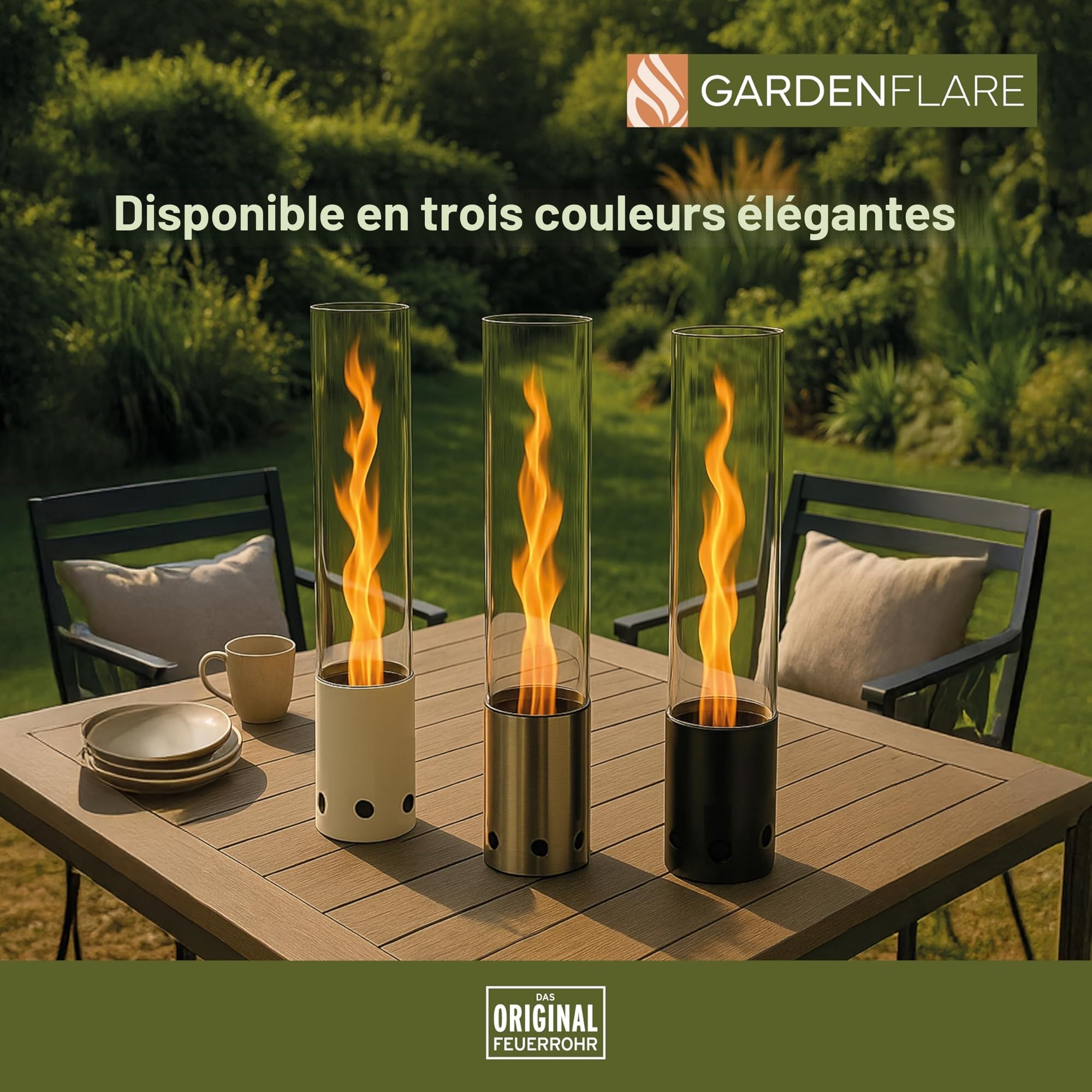 GARDENFLARE Cheminée de table d'extérieur en acier inoxydable sans fumée et tuyau de cheminée pour balcon et terrasse, décoration de jardin, lanterne avec fonctionnement à granulés de bois (noir)