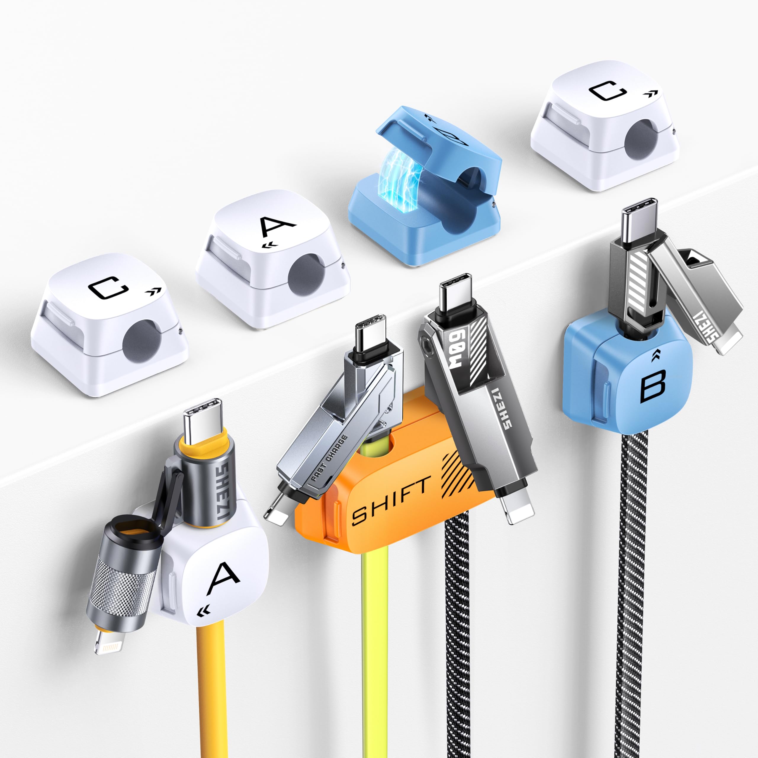 7 Pack Magnetic Cable Clips Cord Holder, SHEZI Desk Cables Management, Adhesive Wire Holder Keeper, Cord Organizer for Home Office Desktop Nightstand Car Wall Bedroom Kitchen [Cable-Friendly]