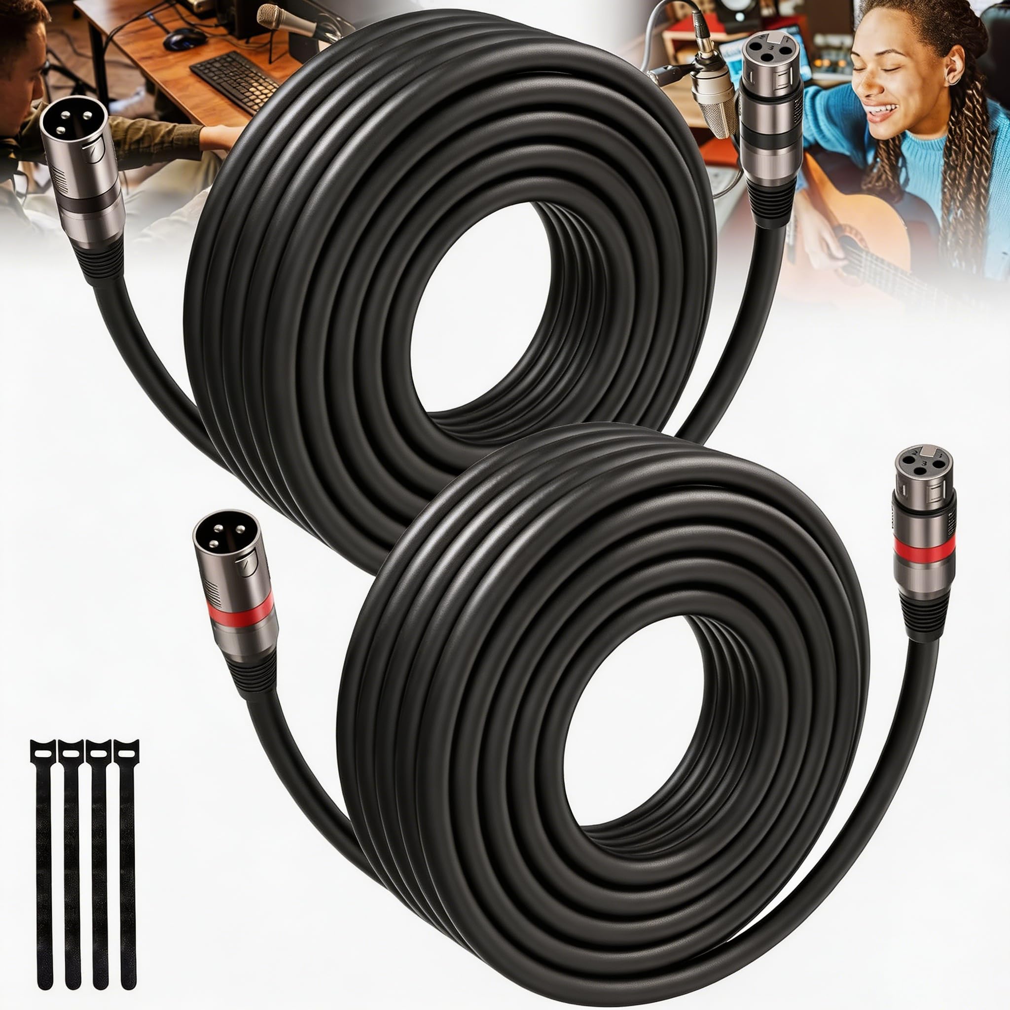 Cables XLR de 50 pies/16 m, 2 unidades, cable de micrófono equilibrado de alta resistencia con conector XLR macho a hembra de 3 pines compatible con micrófonos, mezcladores, sistemas de altavoces,