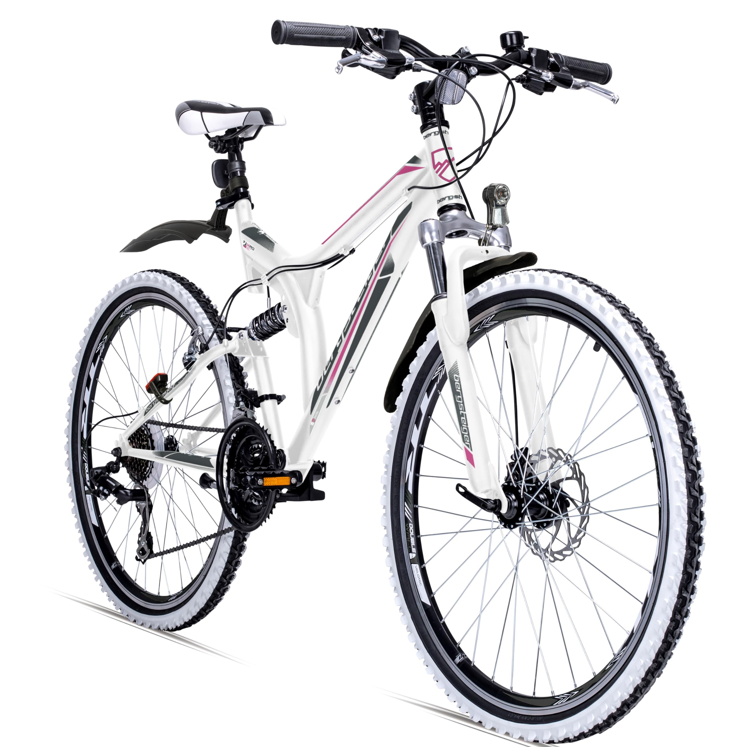 Bergsteiger Phoenix 26 Zoll Mountainbike Fully mit Vollfederung | Perfekt für den Weg zur Schule oder Arbeit ab 160 cm Größe. Mit 21 Gängen, Licht und zu 90 Prozent fertig vormontiert.