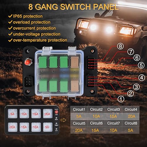 Miniatura 4 de Panel de interruptor impermeable, 1224 V 468 grupos 1030 A+luz LED azul 8 paneles de interruptor basculante para coche y vehículo Rv Control de
