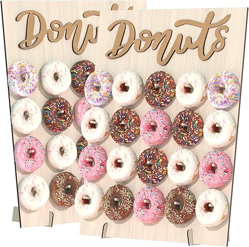 Soporte de pared para donas, 2 piezas de soporte de madera para donas, 40 donas, tablero de donas para donas, fiesta de crecimiento, cumpleaños,