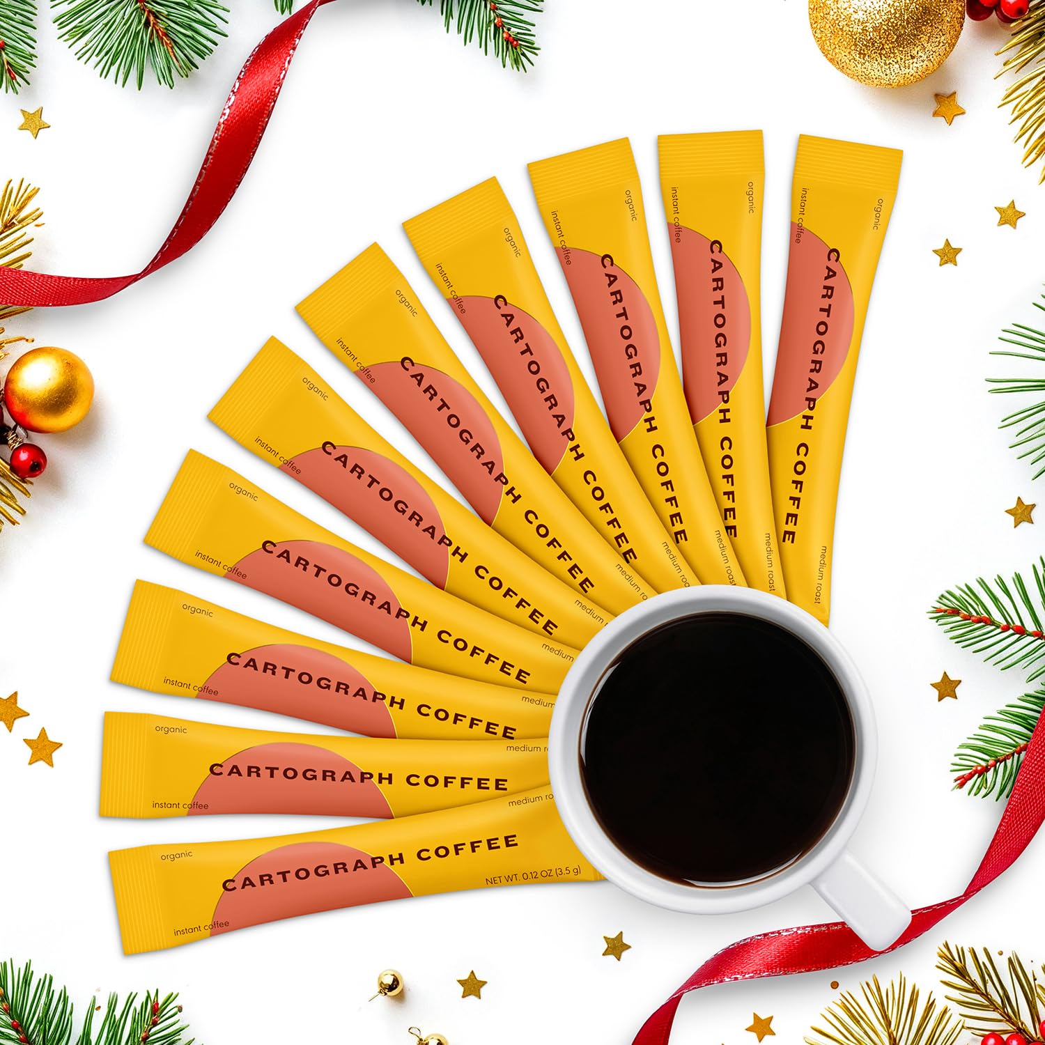 Cartograph Organic Instant Coffee Packets Single Serve 10PK - Medium Roast Instant Espresso - Freeze Dried Coffee Instant Powder - Individual Coffee Packets - Gourmet Instant Coffee Sticks