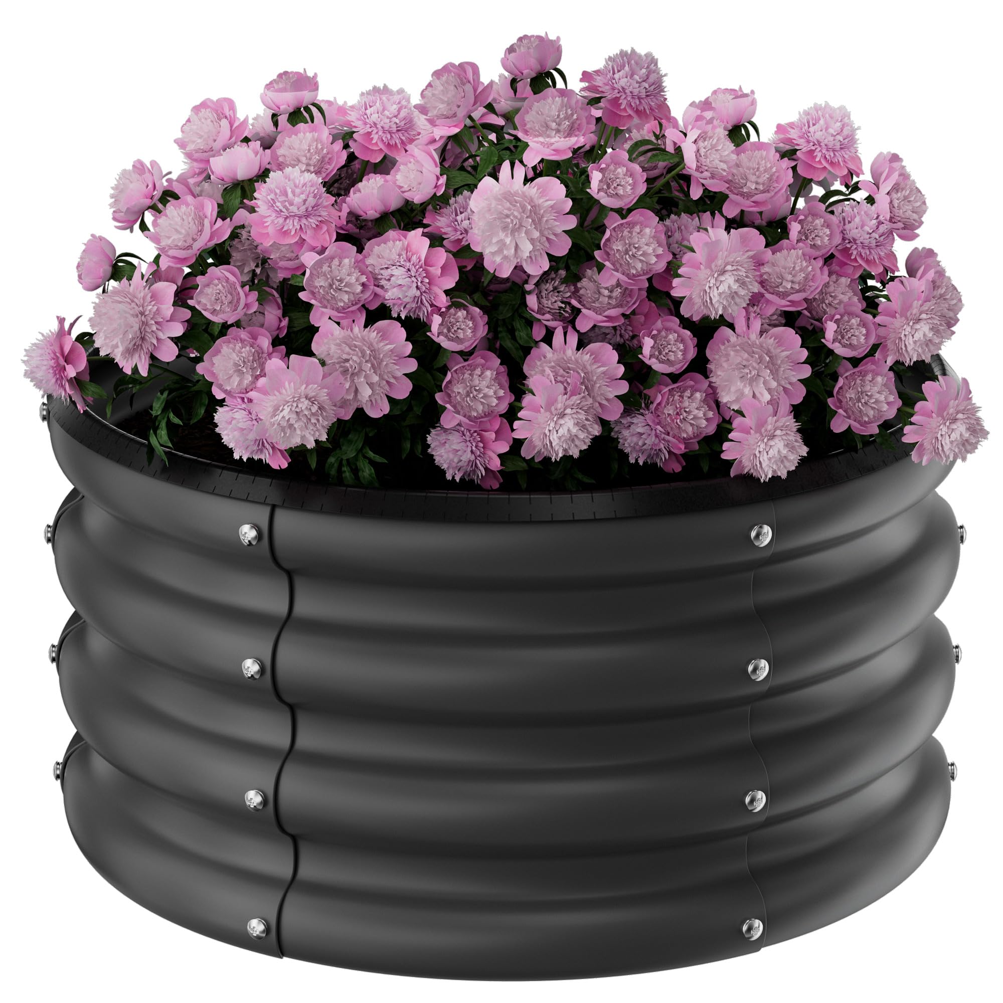 SOCONT Round Galvanized Raised Garden Bed Kit, 2 x 2 x 1ft Jett Black Galvanized Garden Boxes, Outdoor for Vegetables