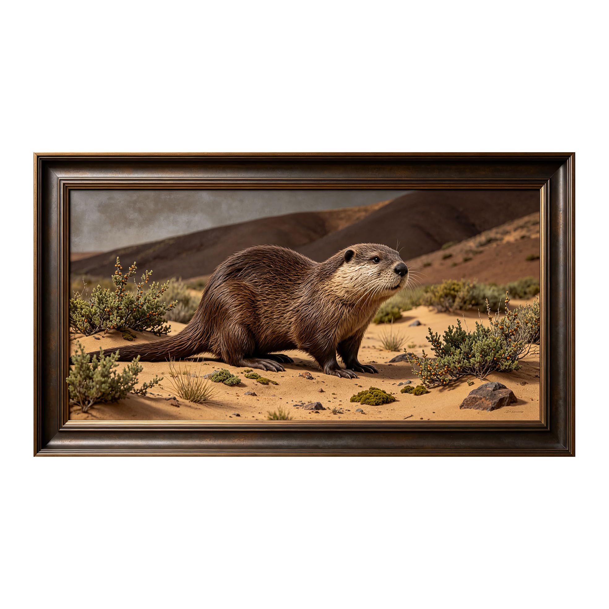 Yzpallescene 3D 3D Framed Wall Art 50cm×90cm Desert Otter Wildlife Landscape Realistic Oil Painting Large Size SelfAdhesive Removable Wall Decor Prints Artwork for Living Room Bedroom Office
