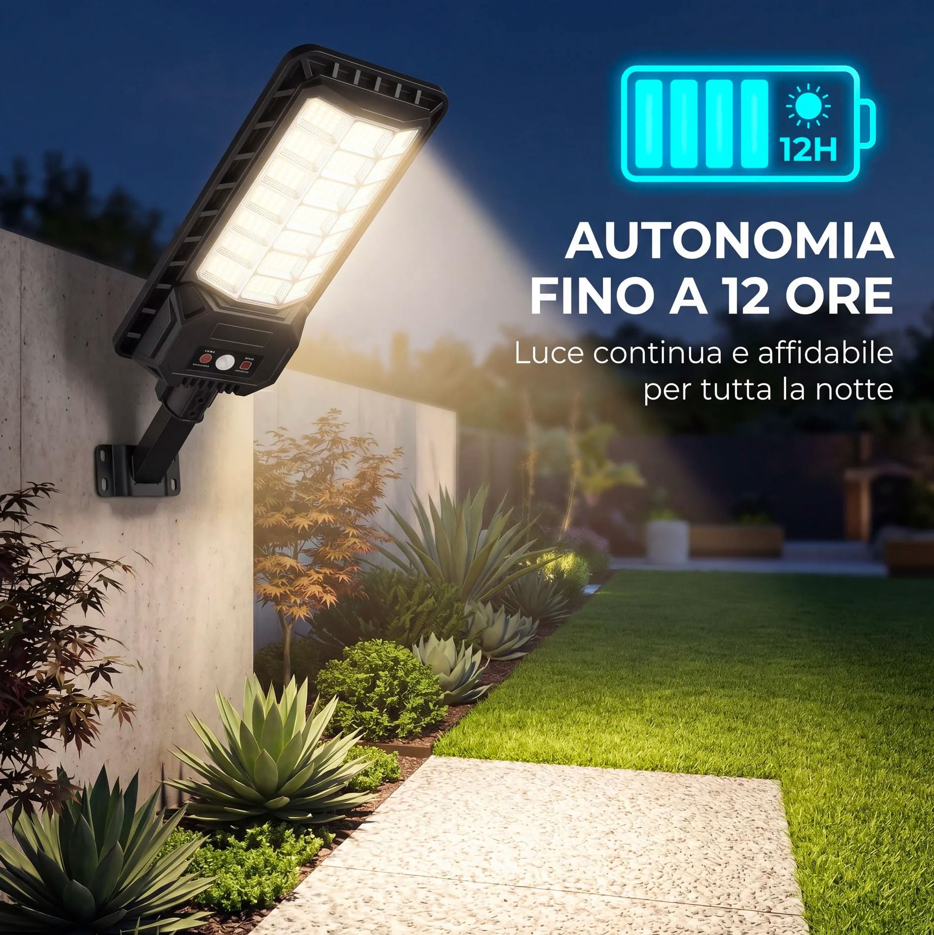 081 Store - 2 PEZZI Lampione Solare 2000W 336 LED da Esterno con Sensore Movimento e Crepuscolare, IP65 Impermeabile, Pannello Monocristallino, Batteria Litio 12h, Luce Solare per Giardino
