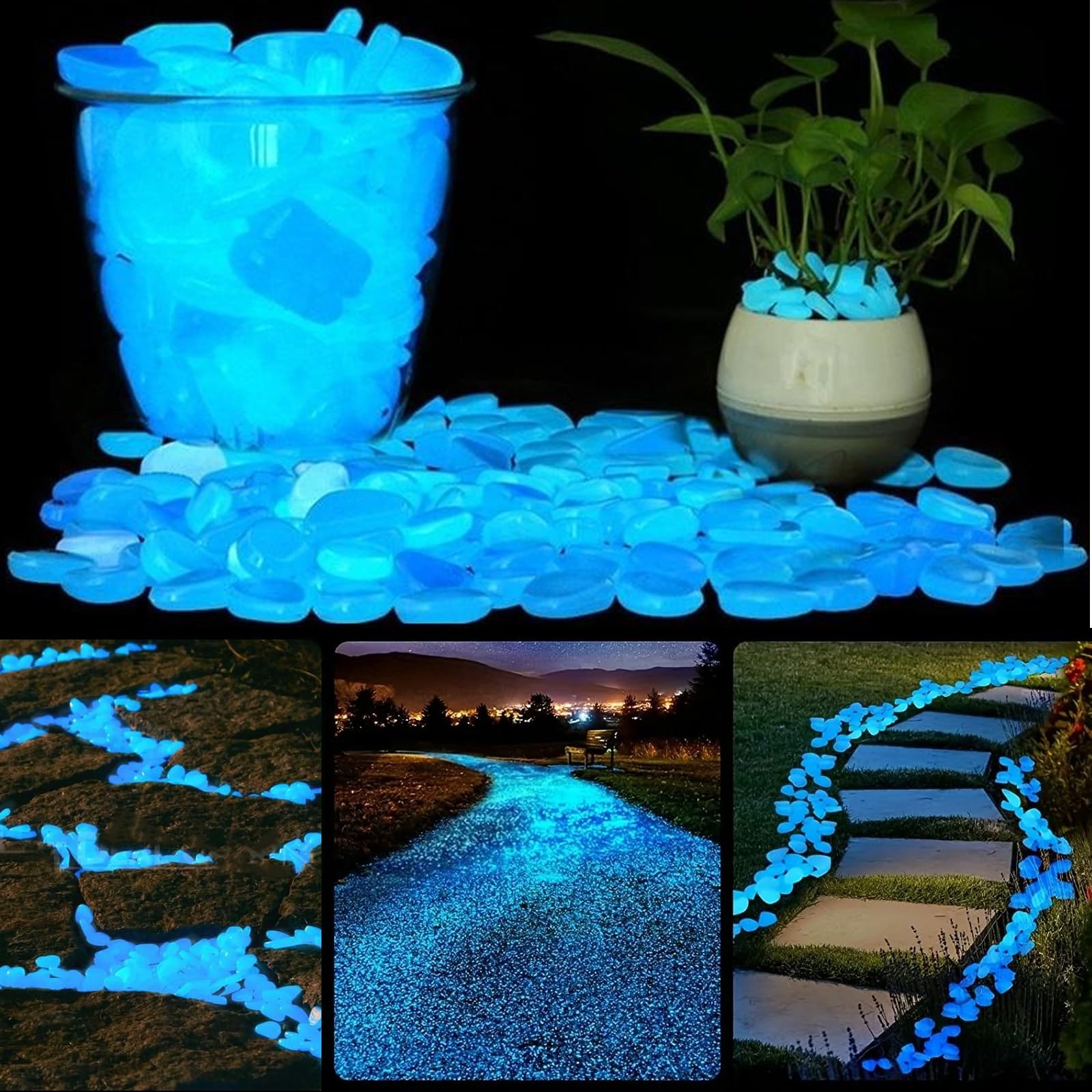 200 Pièces Lumineuses blanches Galets,Lumineux Galets de Jardin et Cailloux Decoratif,Galets Phosphorescents Blancs Phosphorescents,pour la Décoration Extérieure,Terrasse,Pelouse,Aquariums (1cm)