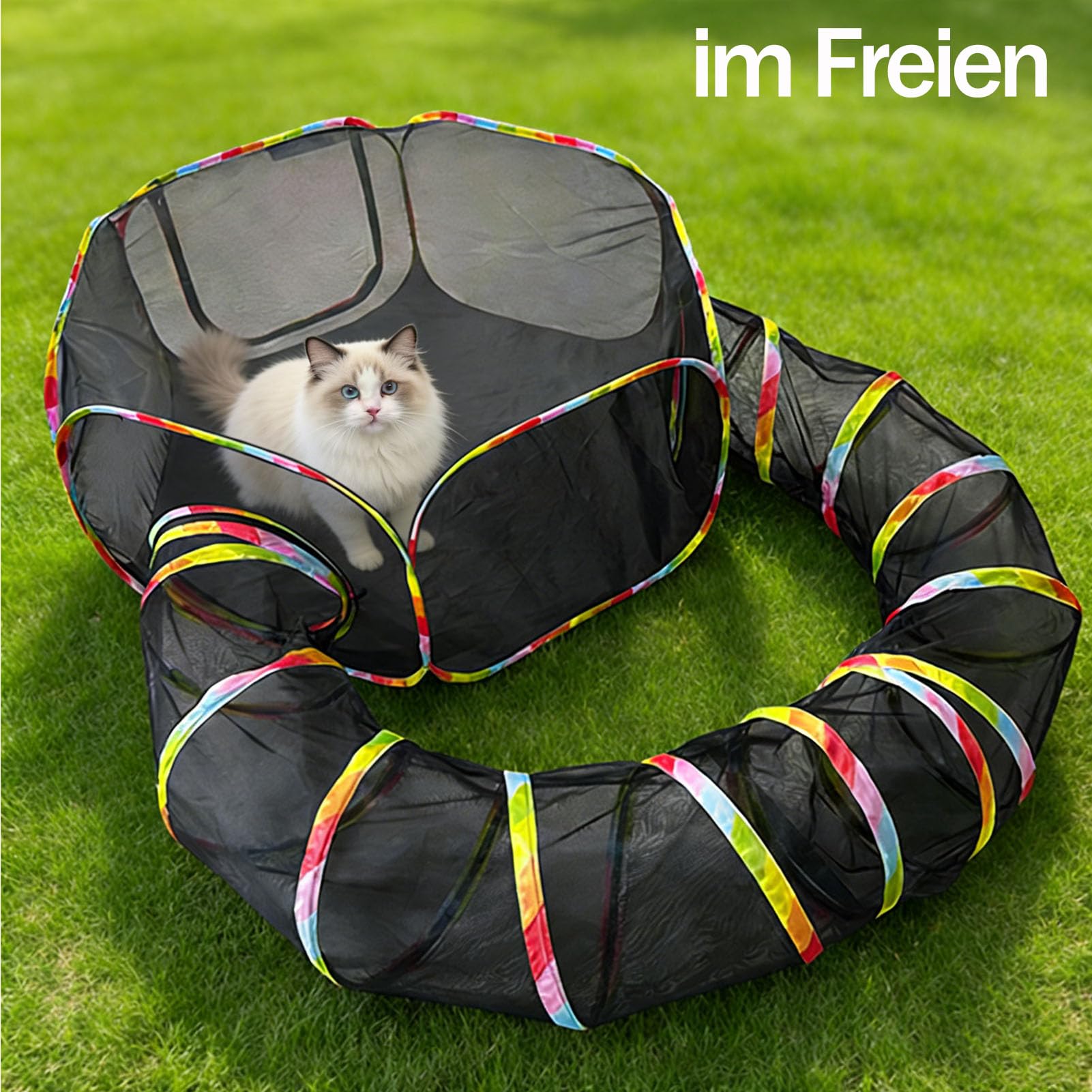 2-en-1 Tunnel pour Chats et Parc de Jeu, Parc Pliable pour Animaux Domestiques pour Chats, Lapins, Furets, Chiots, Respirant, Imperméable, Parc de Jeu Extérieur Portable pour Jardin, Balcon, Camping