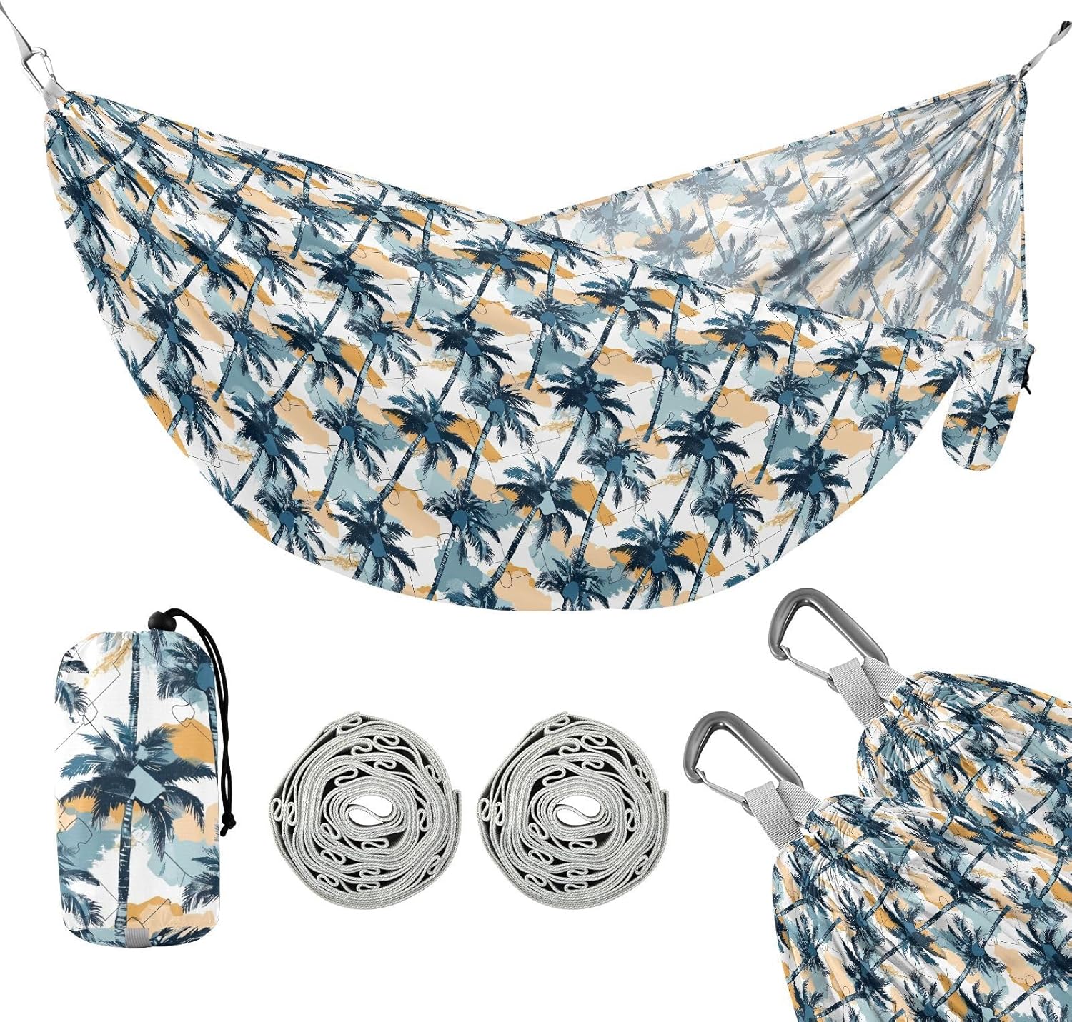 ALAZA Palm Trees Tropical Camping Hammocks Single or 2 Person 500 lbs Portable Parachute Travel Hammock w/Tree Straps for Hiking Backpacking Indoor Outdoor