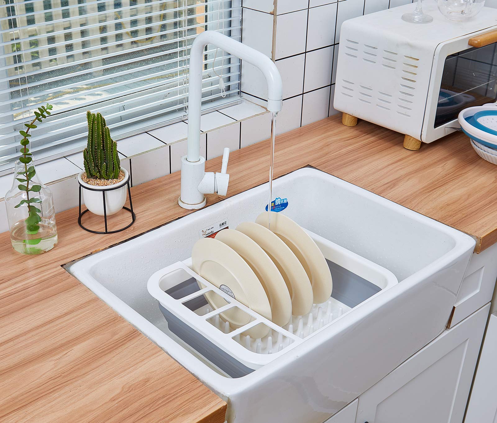 Escurreplatos plegable, escurridor de platos portátil, organizador de vajilla, estante plegable de almacenamiento de vajilla, estante de cubiertos para encimera de cocina, accesorios de caravana (gris