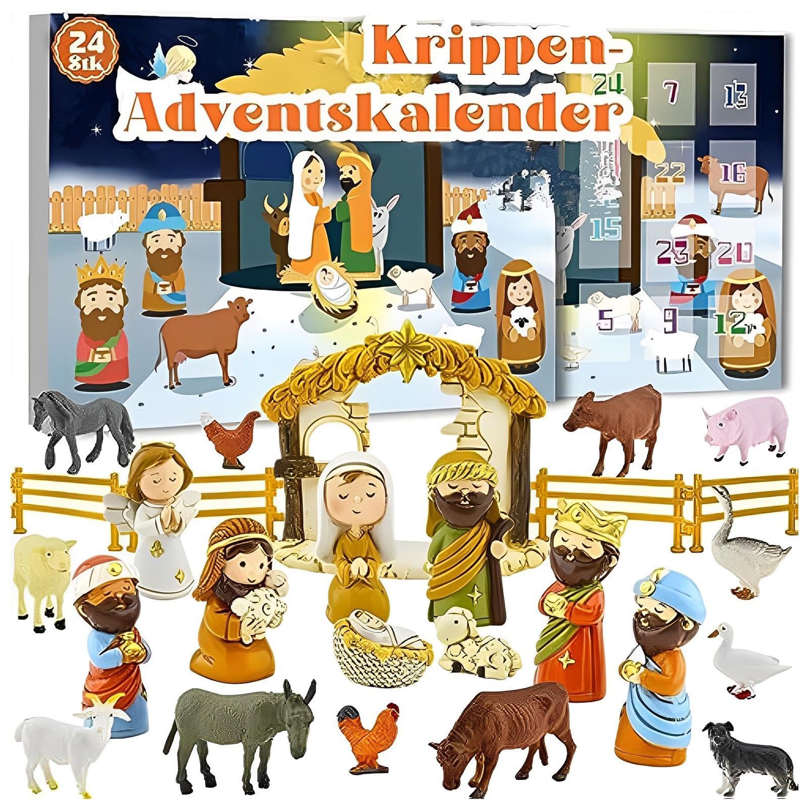 Weihnachtskrippe,Adventskalender 2024 Adventskalender für Kinder aus | Kreative Feiertags-Adventskalender-Sammelfiguren für Wohnzimmer und Schlafzimmer Wei