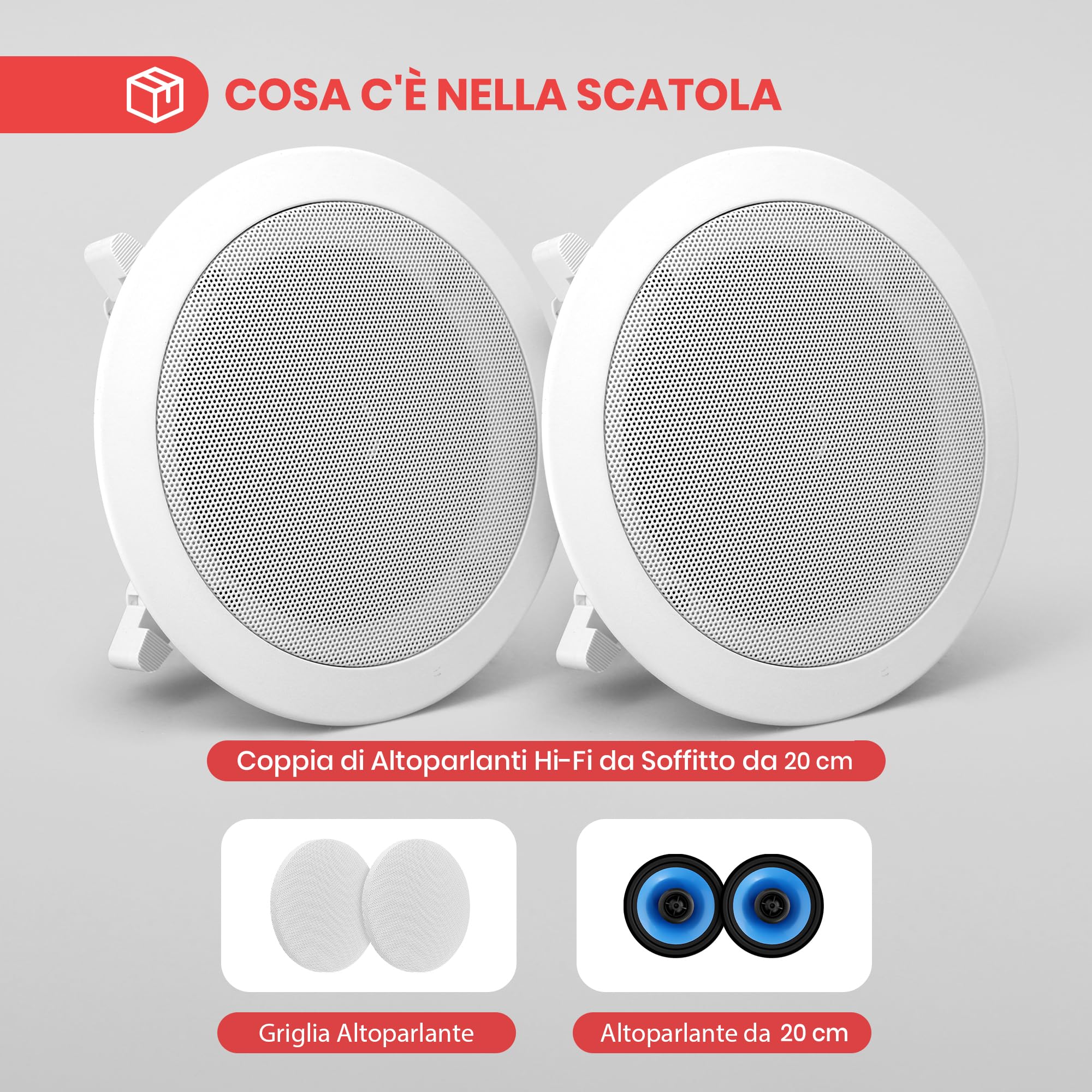 Pyle Altoparlanti Auto 2 Vie da Incasso 20,3 Centimetri, Speaker 300 Watt, Coppia Casse Audio da Parete/Soffitto, Tweeter a Cupola in Seta da 2,5 Centimetri, Controllo Treble Regolabile