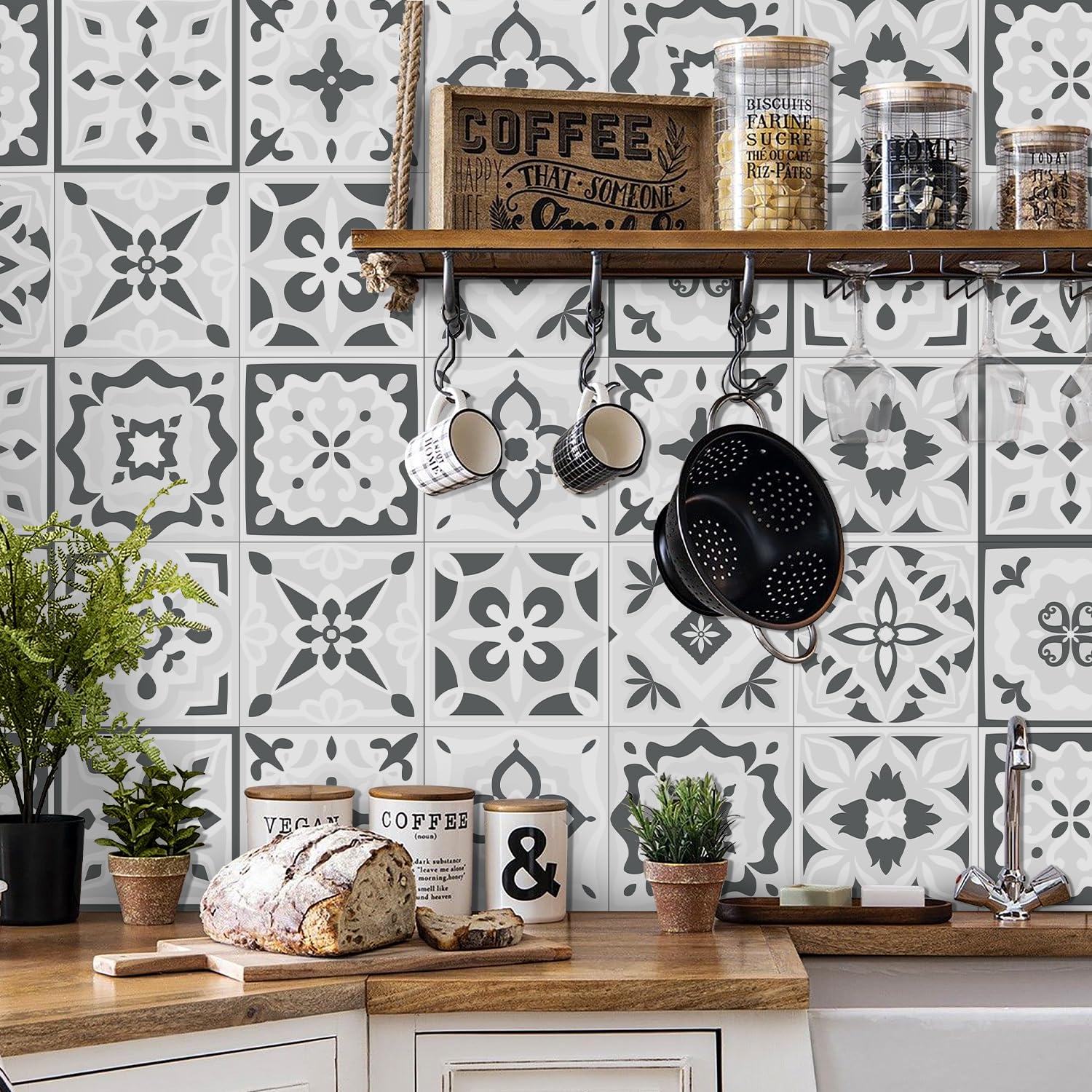 Naklejki na kafelki PCV | Szary Kwiat, 24 szt., 10x10/15x15/20x20 cm: Backsplash w łazience i kuchni(24 Pcs/15x15cm)