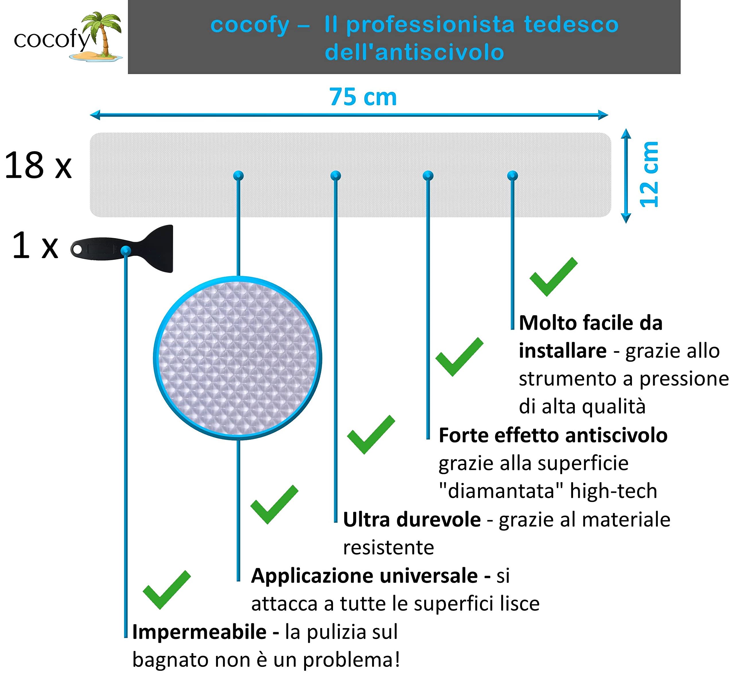 Adesivi per scale antiscivolo, scala, 18 strisce XXL (75 x 12 cm) trasparente, scala interna, forte adesione consistenza speciale, rotolo di posa incluso