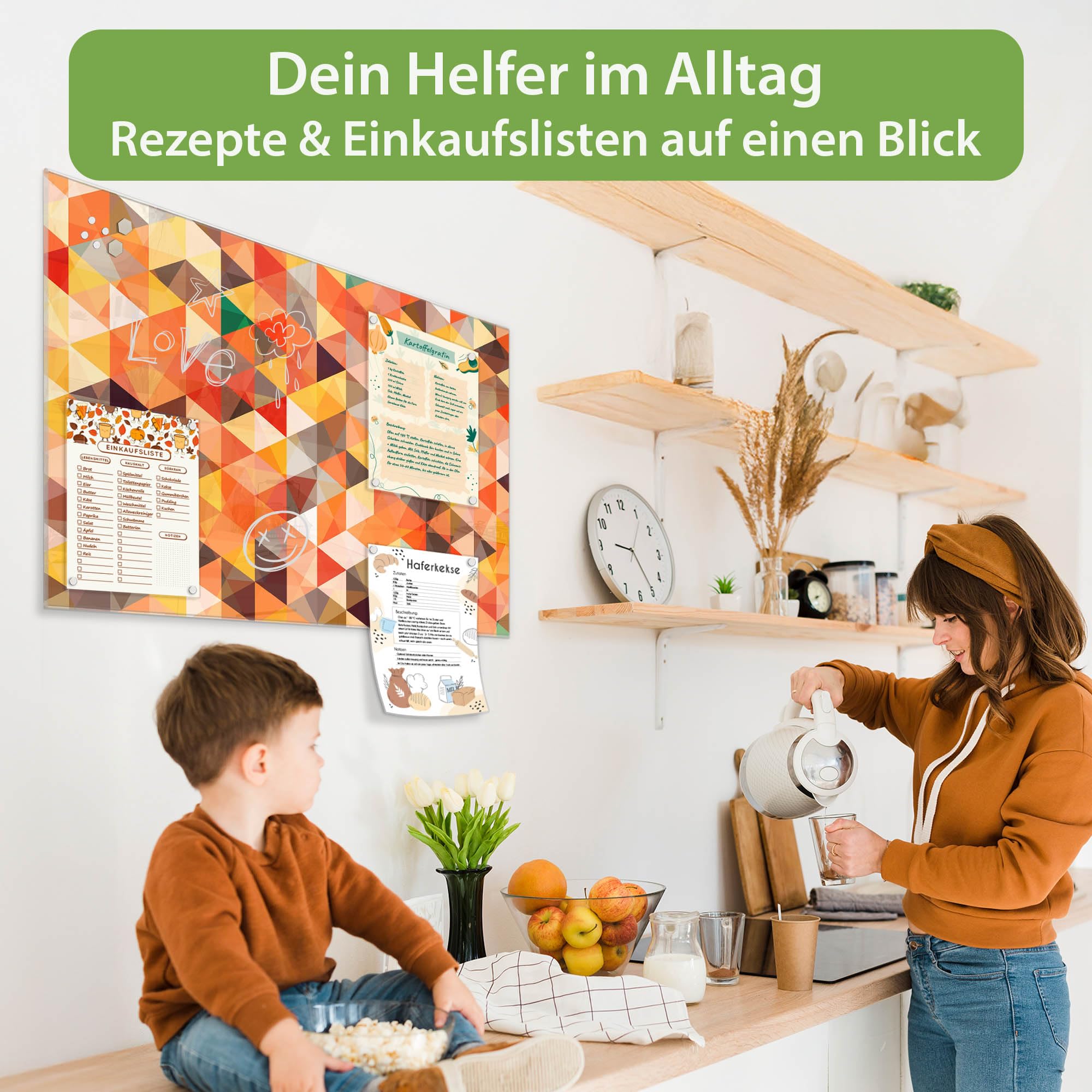 banjado Glas-Magnetboard in 45x30cm für Notizen mit abstraktem Muster
