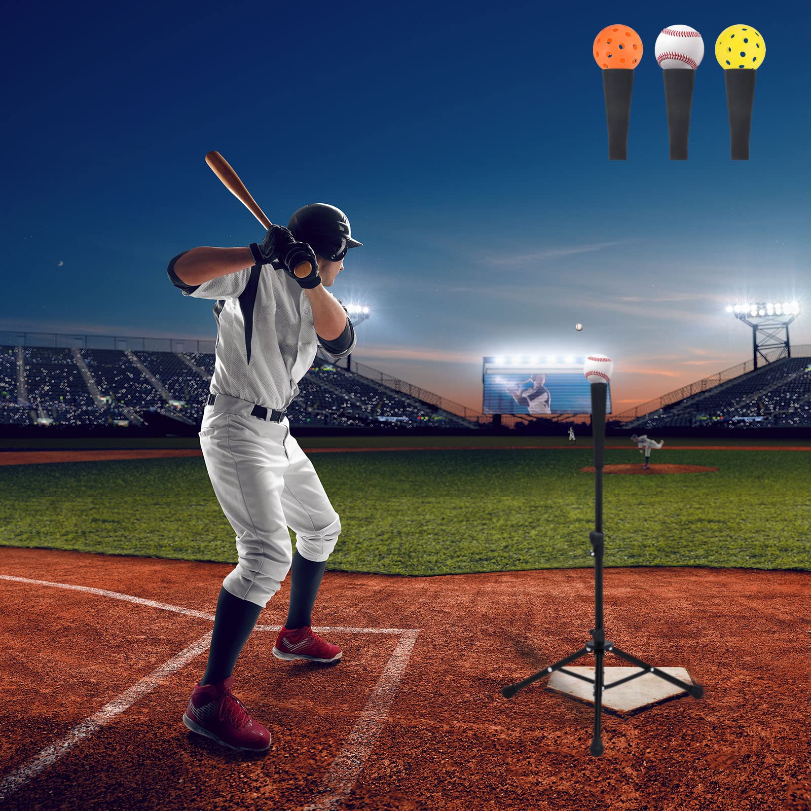PATIKIL Voyage Baseball Batting Tee, Portable Baseball Tee Réglable Hauteur 25" à 41" Trépied Softball Tee Support pour Frapper Entraînement Entraînement, Noir