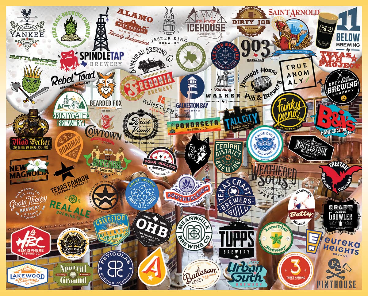 White Mountain 1000 Piece Jigsaw Puzzle State Brewery Collage Puzzles with Large Pieces for Adults and Family 24"x30" - Texas Craft Beer
