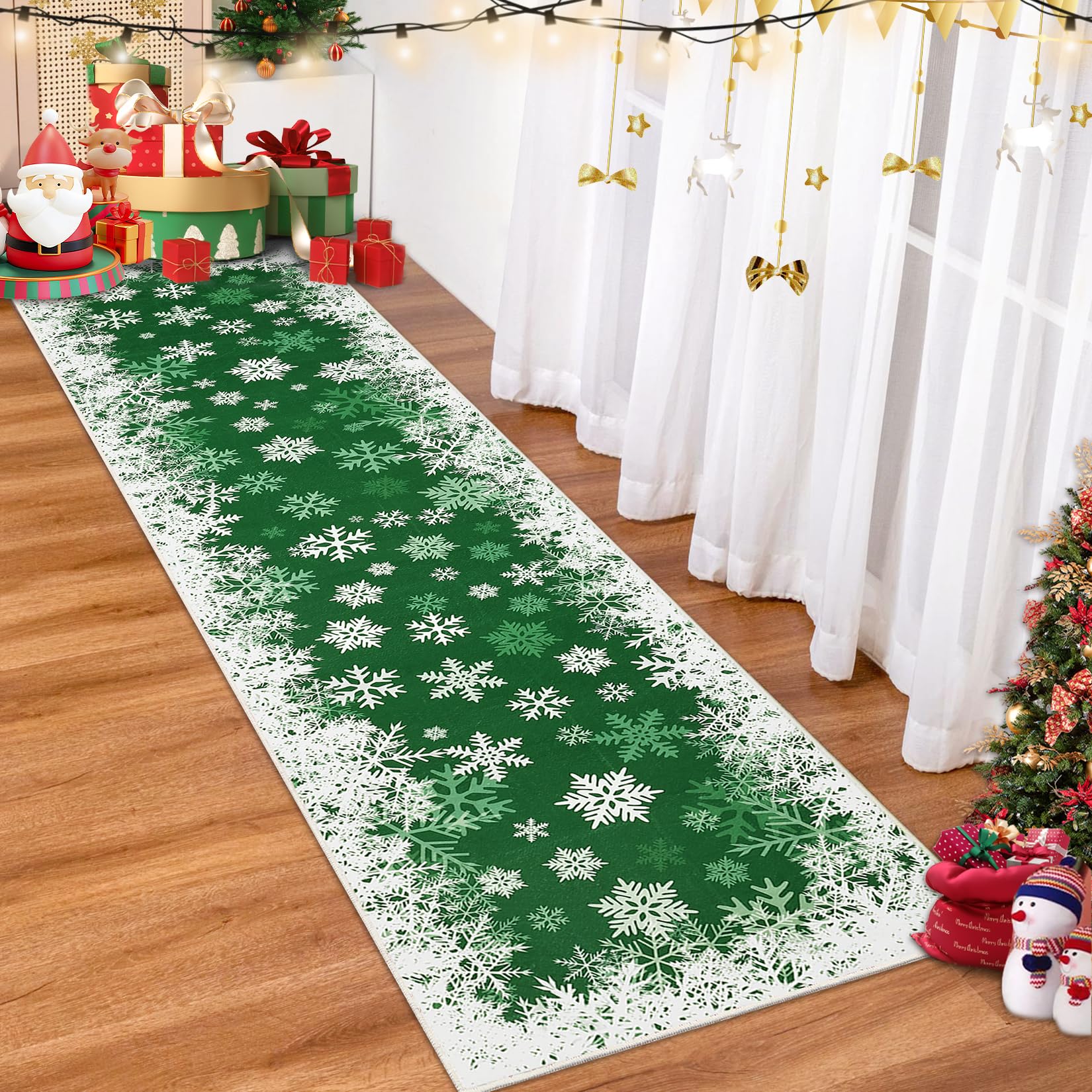 GarveeHome Christmas Runner Rug 2 x 6 mas Snowflake Hallway Rug Non Slip Kitchen Rugs Low Pile Indoor Floor Carpet Holiday Decor for Bedroom Bathroom