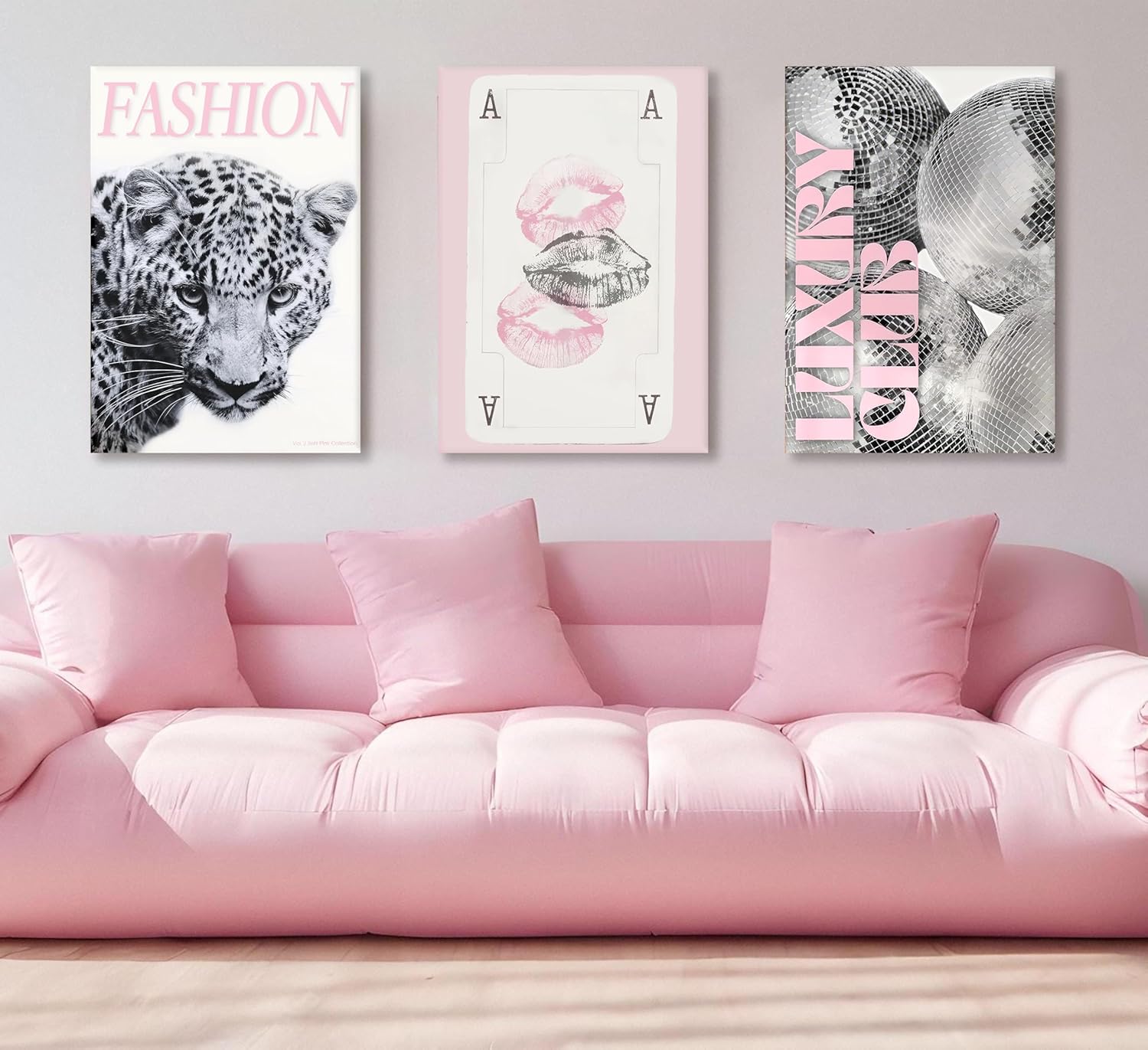 Pink Trendy Leopard Preppy Wall Art Funky Black Cheetah Picture Wall Decor Luxury Club Fashion Disco Ball Ace of Spades Painting Aesthetic Poster Print Artwork for Living Room Bedroom Dorm Apartment