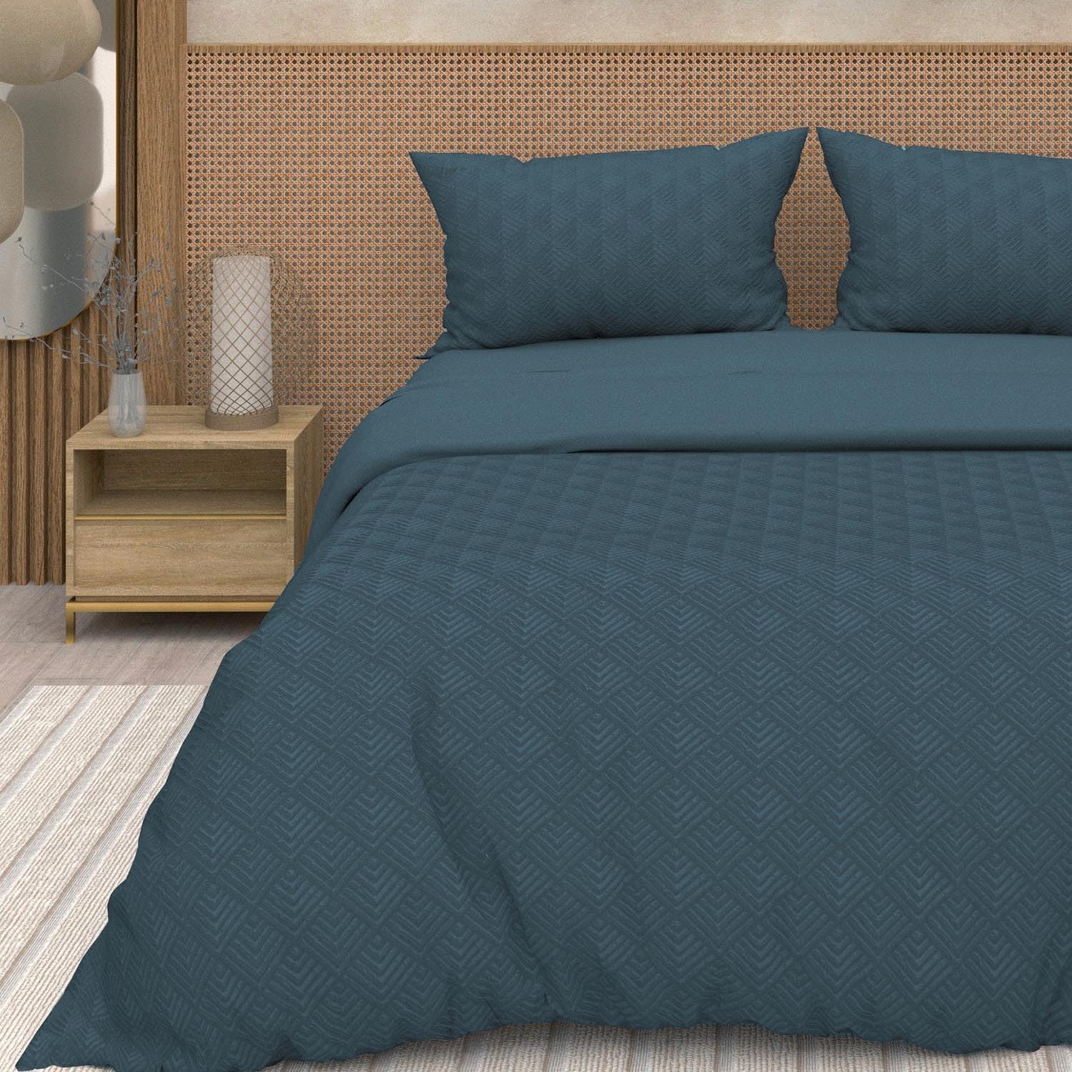 Soleil d'ocre, Parure Housse de Couette 3D Microfibre 260x240 cm Gaia Bleu Canard