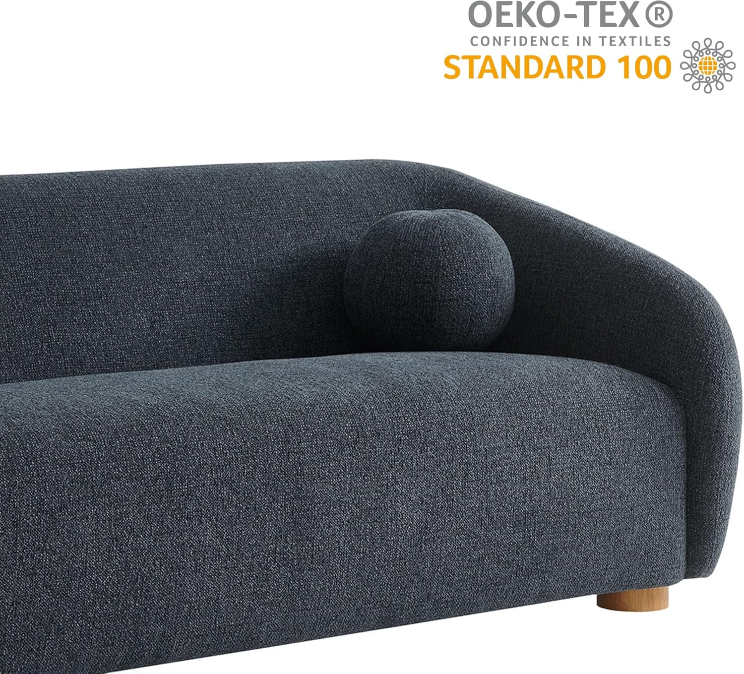 Modway Holland 85 Inch Minimalist Curved Back Sofa in Navy – Chenille Fabric Sofa with Ball Throw Pillows and Wood Feet – Modern 3-Seater Couch for Living Room