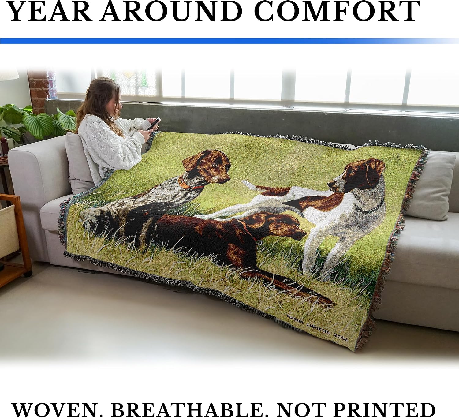 Pure Country Weavers Variations On a Breed Pointers Dog Woven Blanket by Bob Christie - Gift Cotton Tapestry Throw - Made in The USA - 72" x 54"