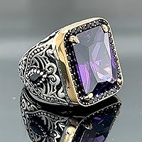 Vista 4 de Mens Silver Amethyst Ring, Amethyst Stone Ring, Mens Handmade Ring, Turkish Handmade Silver Ring, 925k Sterling Silver Ring,Gift For Him