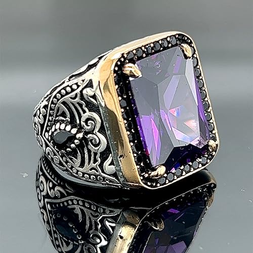 Miniatura 4 de Mens Silver Amethyst Ring, Amethyst Stone Ring, Mens Handmade Ring, Turkish Handmade Silver Ring, 925k Sterling Silver Ring,Gift For Him