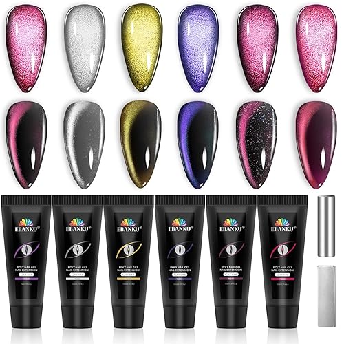 Kit de gel de uñas de poli EBANKU Builder, gel de extensión color nude transparente para uñas francesas con mini lámpara de uñas, solución