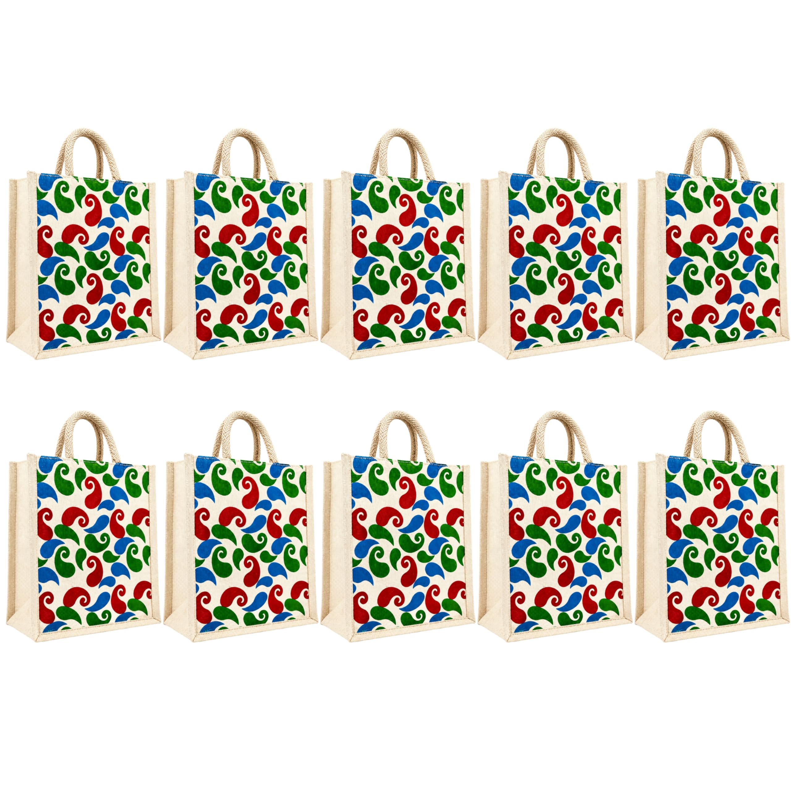 cantainoo Canvas Return Gift Bags for Wedding, Birthday & Festive Functions | Reusable Canvas Tote Bags with Handles(Pack of 10) (Traditional Print-Zip)