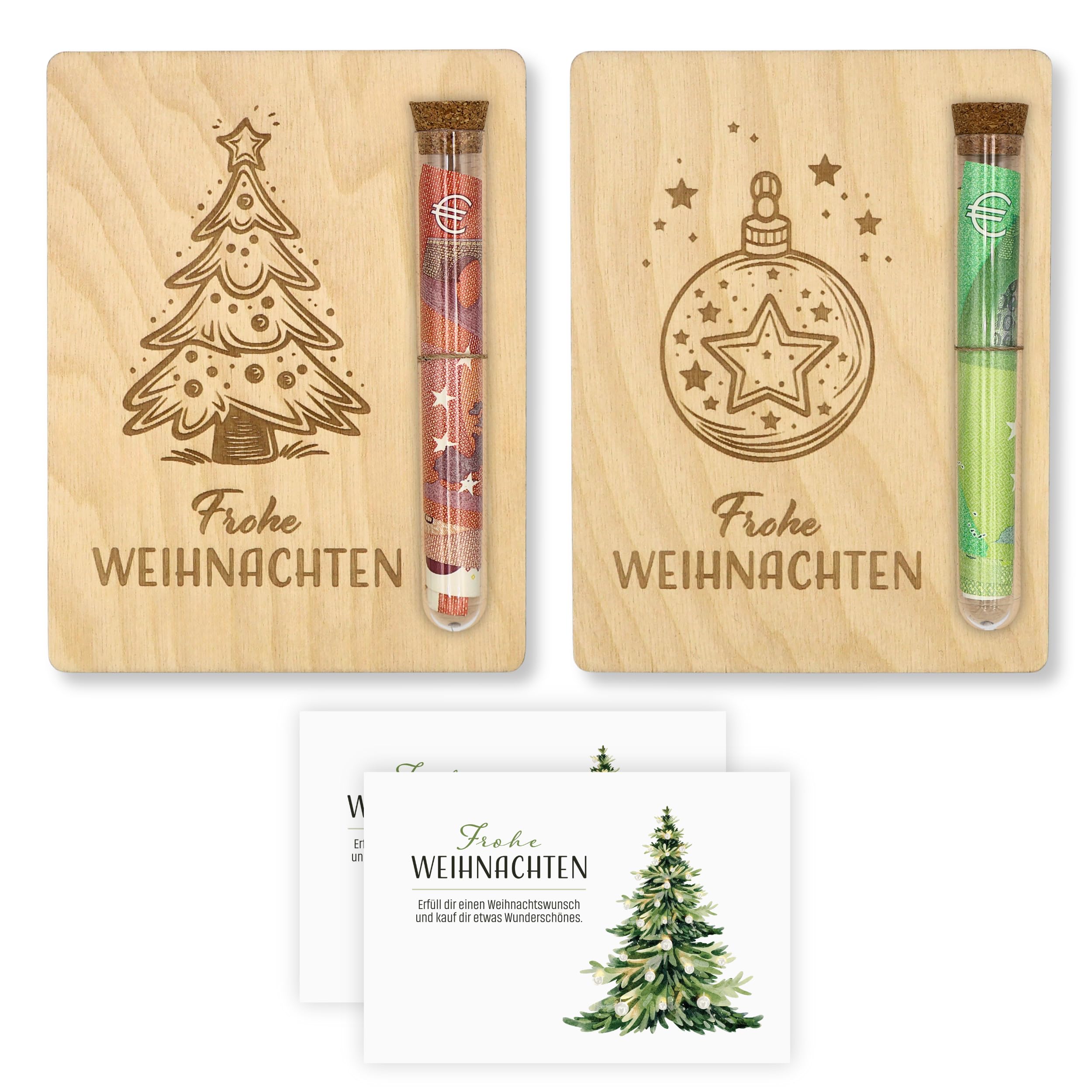 ZUKLA Verpackung Geldgeschenk Weihnachten - 2 Stück - 13 x 10 cm - mit Reagenzglas - Geldgeschenk Verpackung Weihnachten Holz