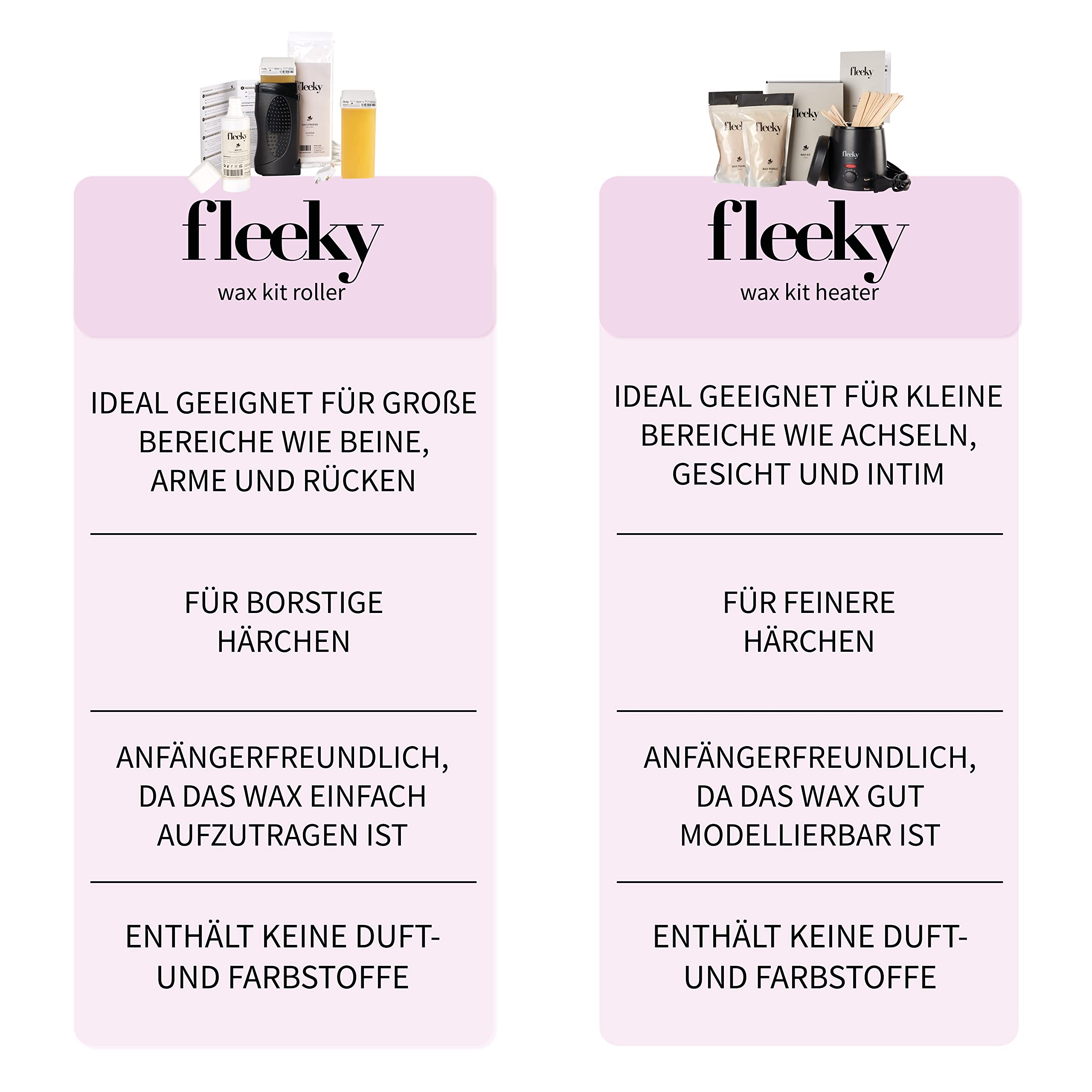 fleeky Roll-On warmwaxgerät set | Elektrischer Warmwachs Gerät | 125 ml Wax Oil | Wachspatronen Haarentfernung | Wax Heater | Wachspatronen Set mit Vliesstreifen | Effekt bis zu 28 Tage