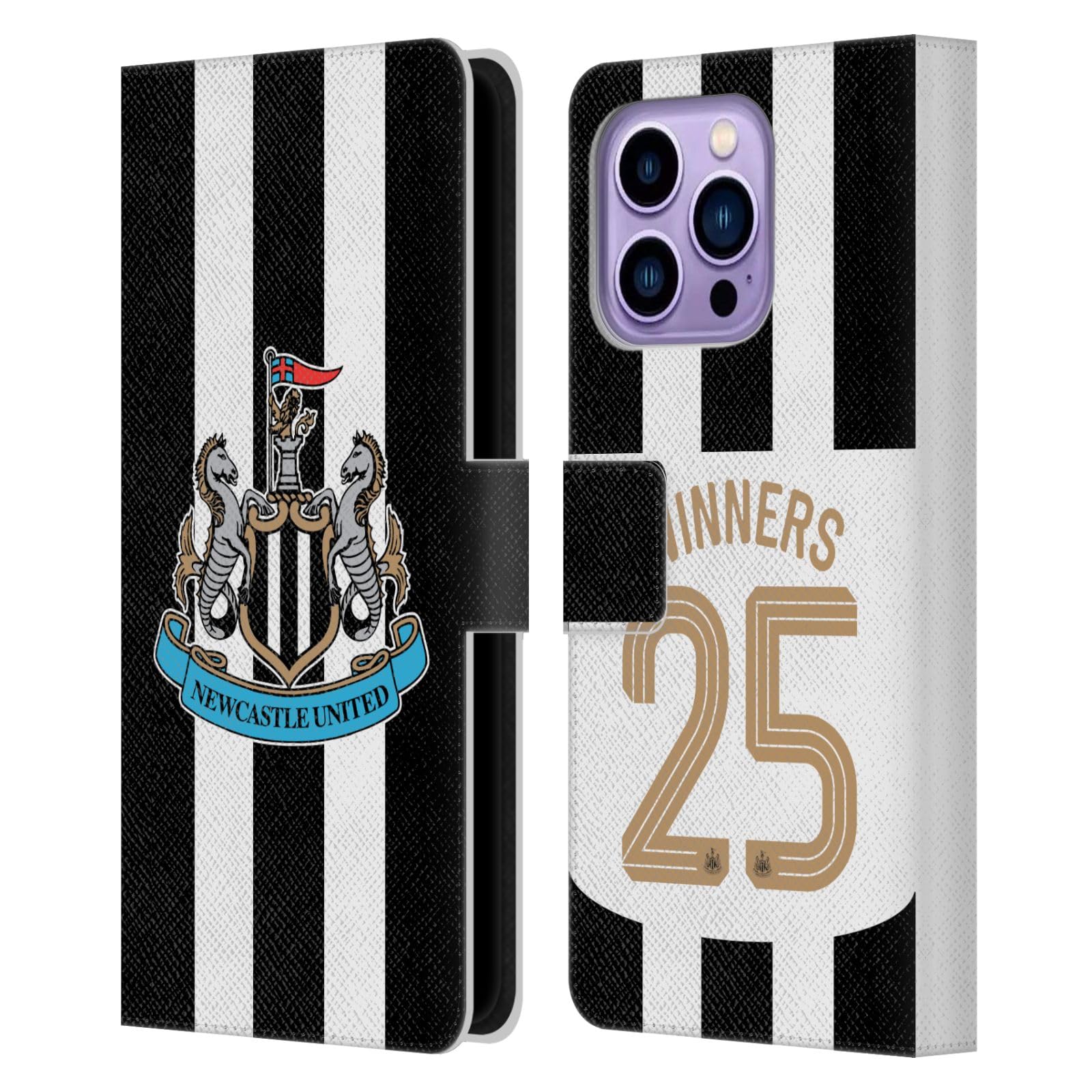 Head Case Designs Officially Licensed Newcastle United Football Club Home Kit 2025 Cup Winners Leather Wallet Case Compatible With Apple iPhone 14 Pro Max
