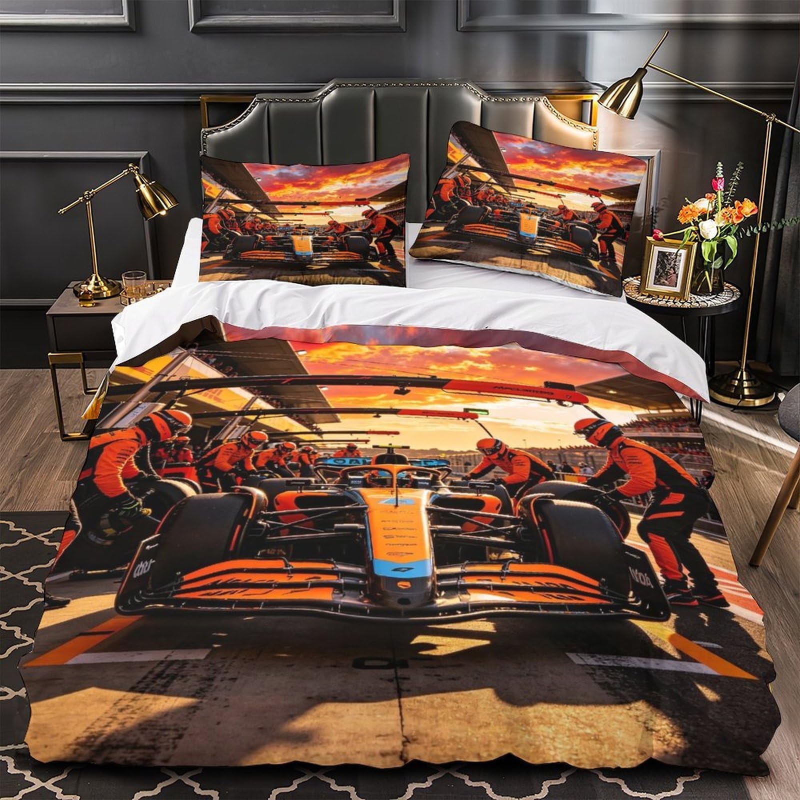 DAFUfbw Oscarpiastrii Bedding Set With Hidden Zipper, King（220x240cm） Pit Stop Duvet Cover Set with Pillowcases, Pit Stop Pattern Quilt Cover Set Soft Microfiber