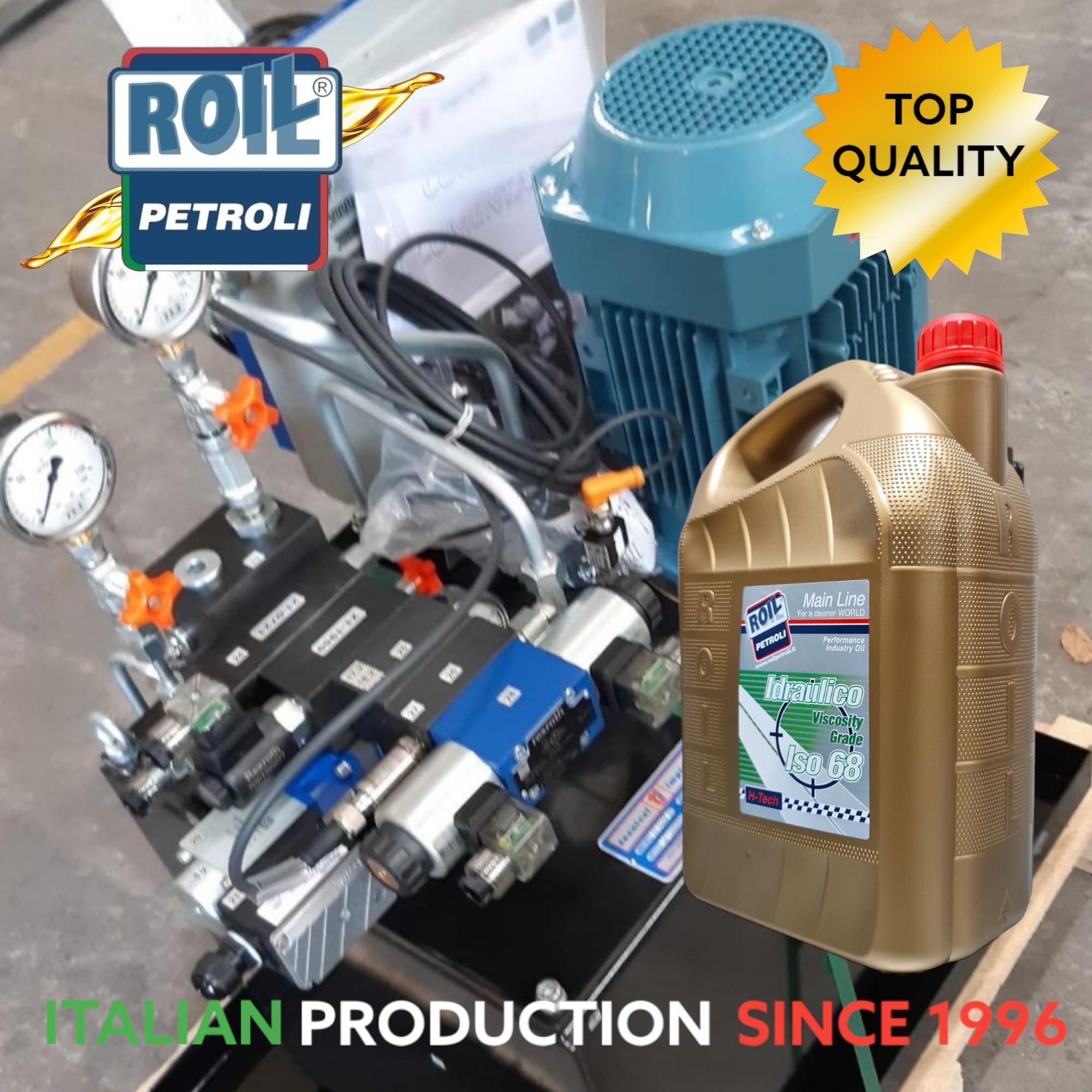 5 Litri di Roil Olio idraulico VG ISO 68 "NUOVA FORMULA CON POLIMERO ELASTOMERO" con più elasticità e durata delle parti in gomma, antischiuma e antiusura per sistemi oleodinamici e idrostatici
