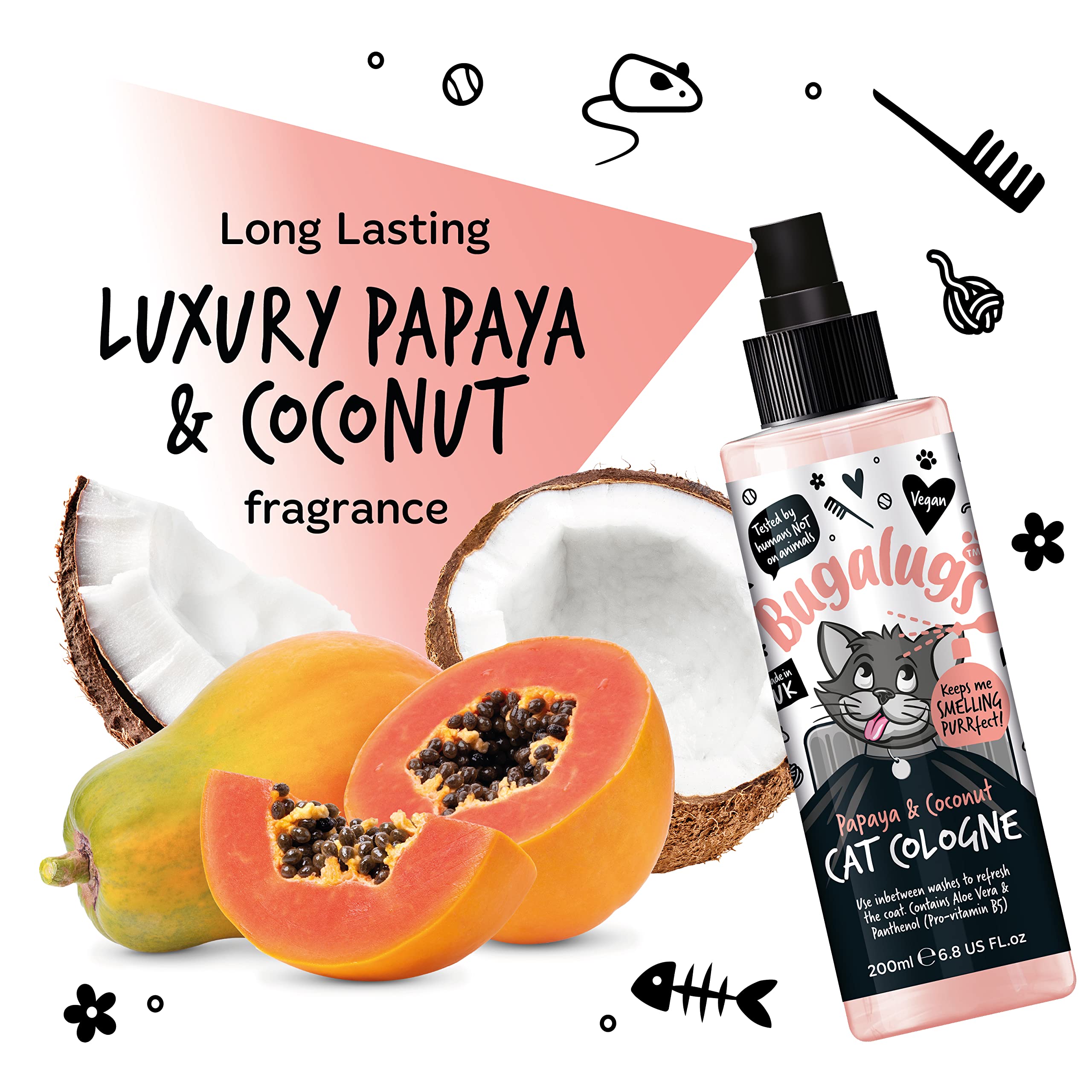 Bugalugs Katzenparfüm Papaya Kokosnuss Deo für Katzen Vegan Pro-Vitamin B5