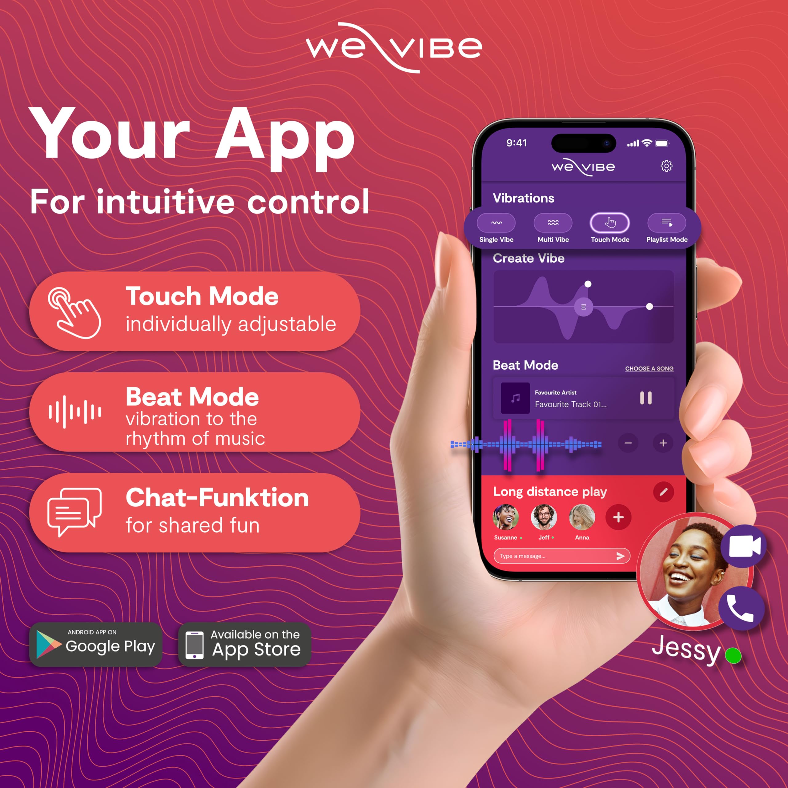 We-Vibe Chorus Vibratore per Coppie - Sex Toy per Uomo Donna - Punto G e Clitoride - con Telecomando Squeeze e Controllo App - Impermeabile