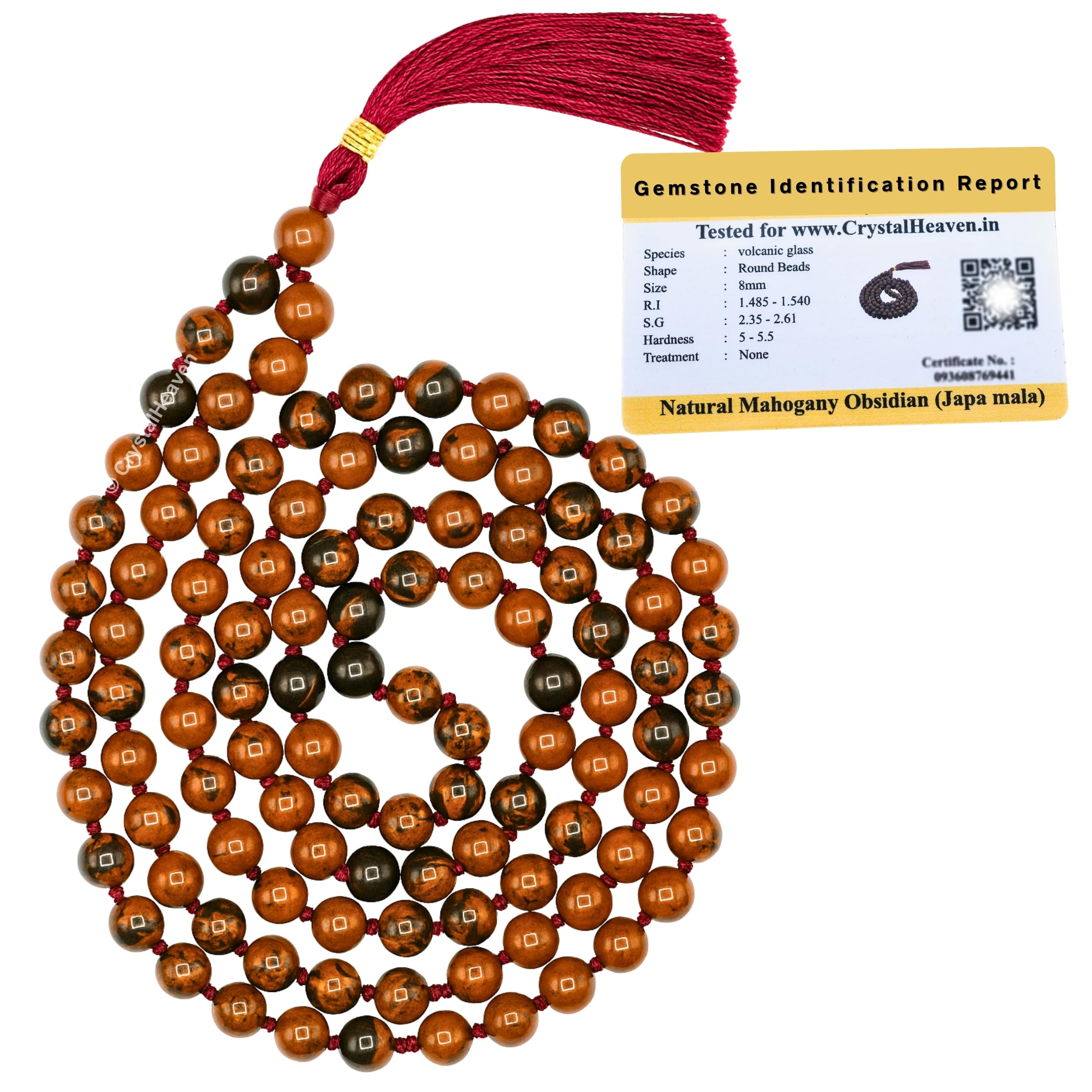 Mahogany Obsidian Crystal Japa Mala Ganthi - 108 Beads Buddhist Prayer Beads - AAA Grade Original Healing Gemstone Agate Mala for Yoga Meditation Spiritual Reiki Feng Shui