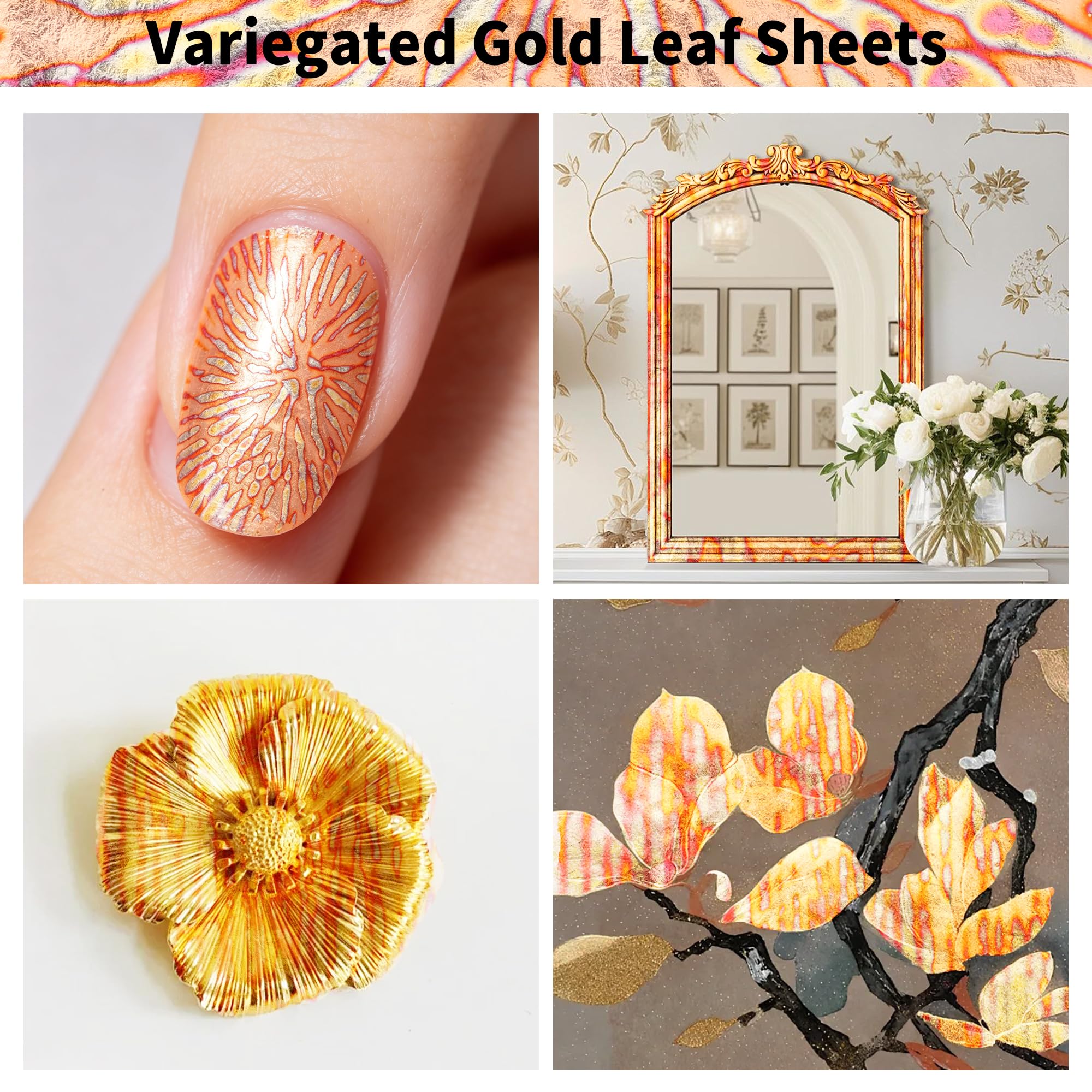 Kinno Variegated Gold Leaf Sheets - Floral Designs -5 Kinno Variegated Gold Leaf Sheets - Floral Designs -5