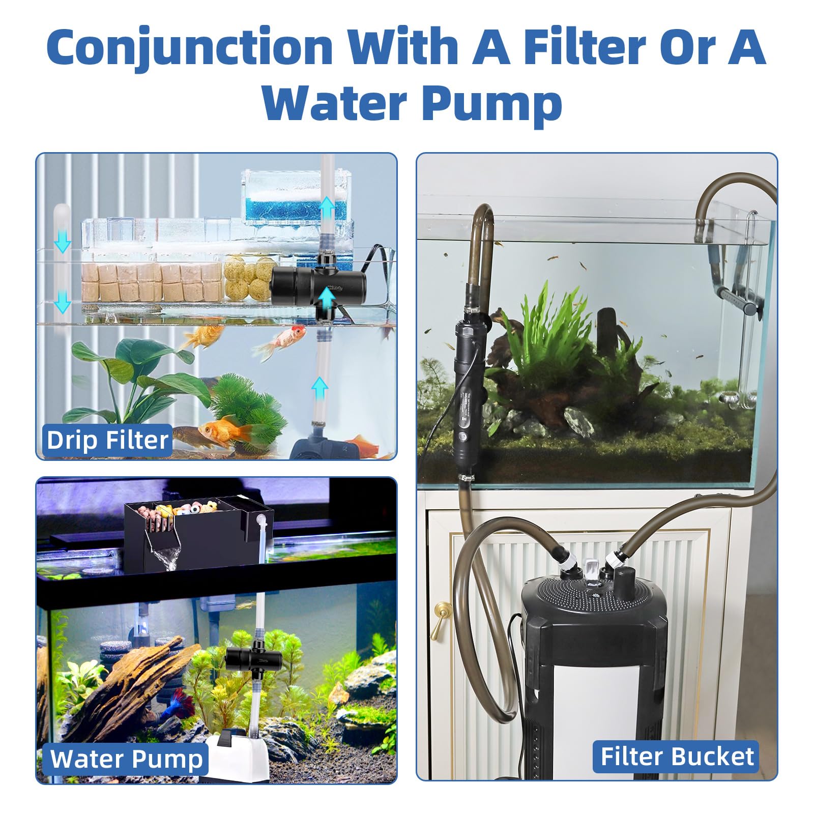 hygger - Luz de acuario U-V con tiempo, escudo protector de 360 °, luz limpia para agua verde y limpieza de algas, lámpara de anfibio U-V-C para acuario y acuario de agua dulce (9 W, 60-100 galones)