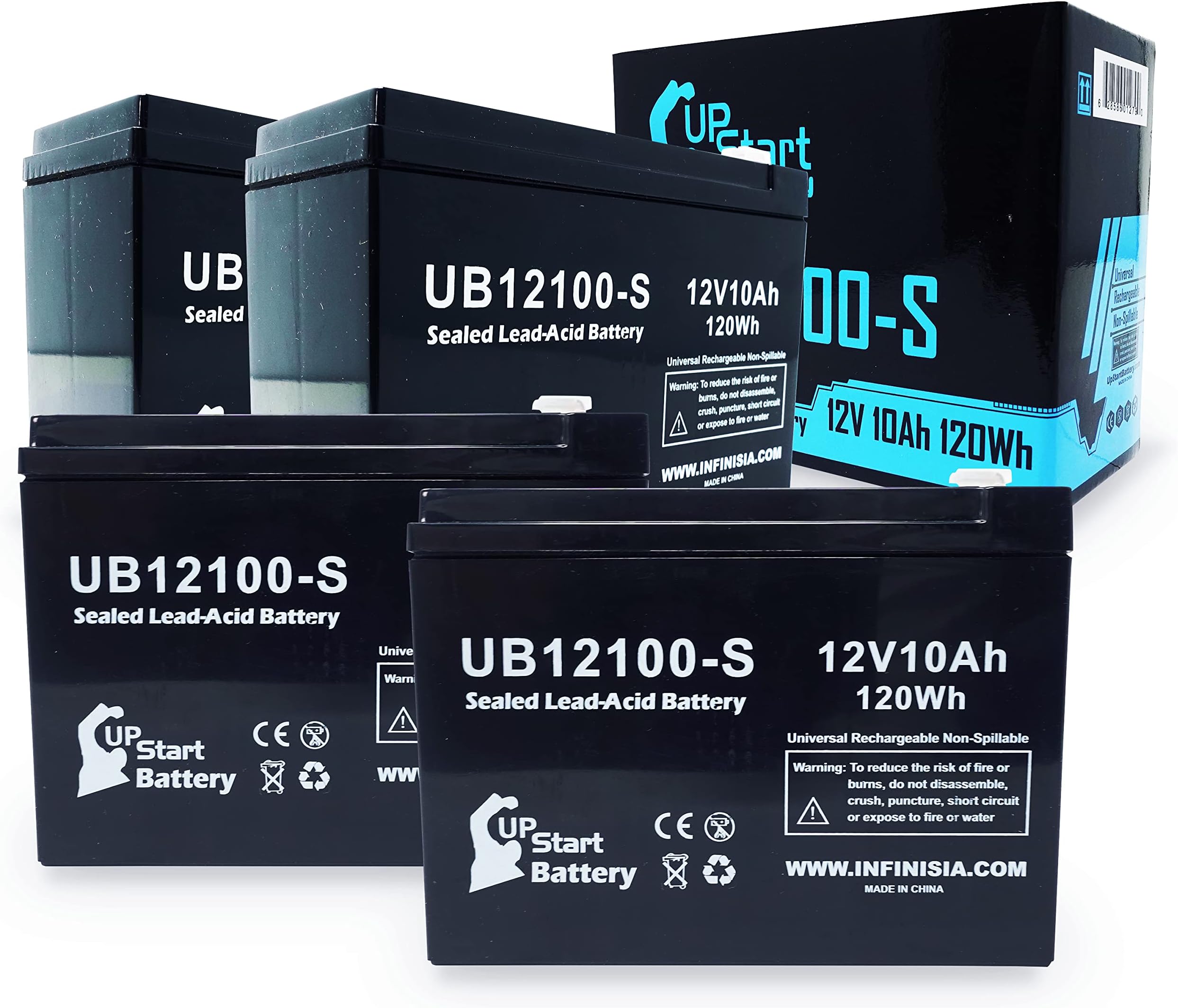 4 Pack Replacement for Neuton Mowers CE5 Battery - Replacement UB12100-S Universal Sealed Lead Acid Battery (12V, 10Ah, 10000mAh, F2 Terminal, AGM, SLA)
