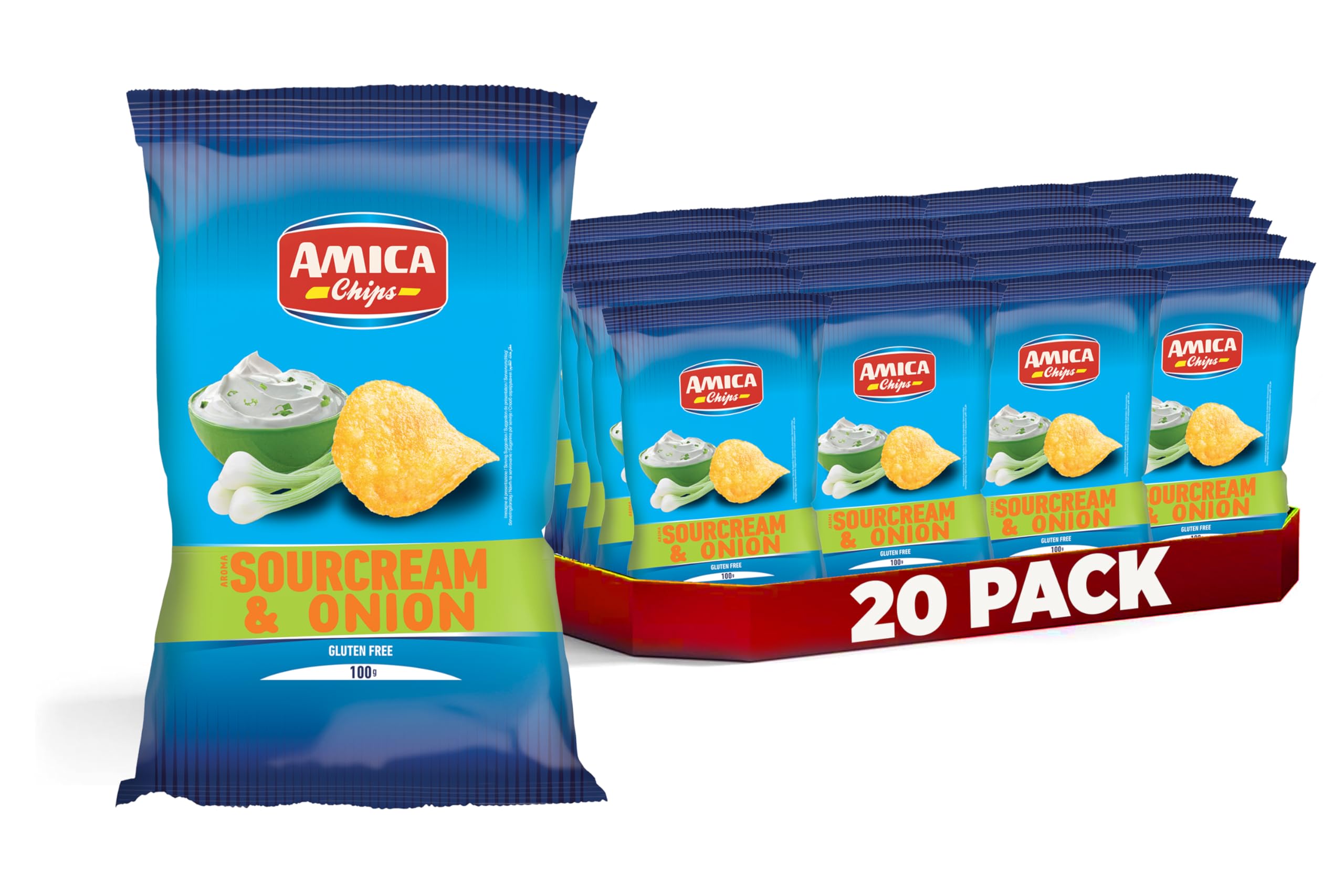 AMICA Chips - Patatina Sourcream e Onion, 20 Confezioni da 100g