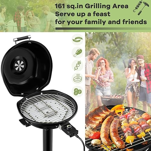 Miniatura 4 de Giantex Parrilla eléctrica para interiores y exteriores, parrilla portátil de 1600 W con rejilla antiadherente extraíble, temperatura ajustable,