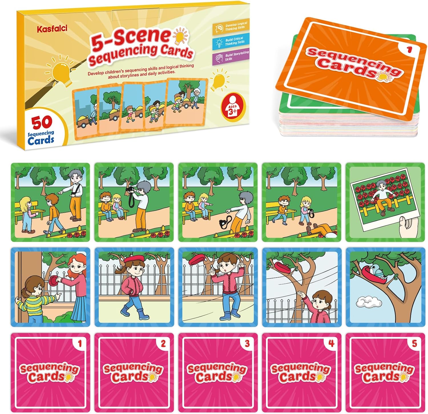 Kasfalci Sequencing Cards, Sequence Game for Kids, Speech Therapy Materials for Autism, Improve Storytelling,Social Skills, Sentence Building, Preschool Learning Activities for Classroom & Homeschool
