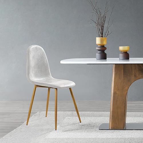 Miniatura 6 de Our Modern Space Juego de 2 sillas de comedor de gamuza con patas de metal  Cómoda sala de estar, dormitorio, cocina, tocador  Tela y cómoda  Blanco