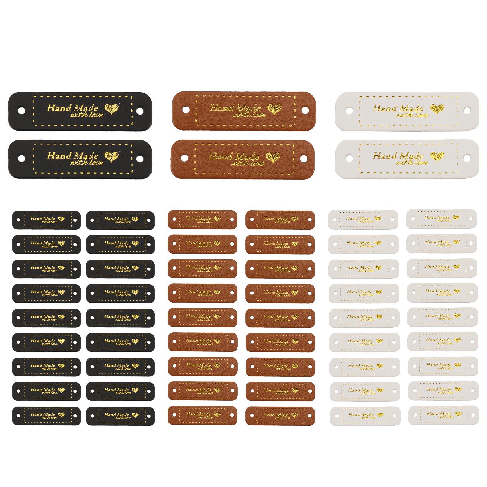 Aniyaa 60Pcs Handmade PU Leather Tags Faux Leather Sew on Labels Embellishment Knit Accessories with Holes for DIY Crafts