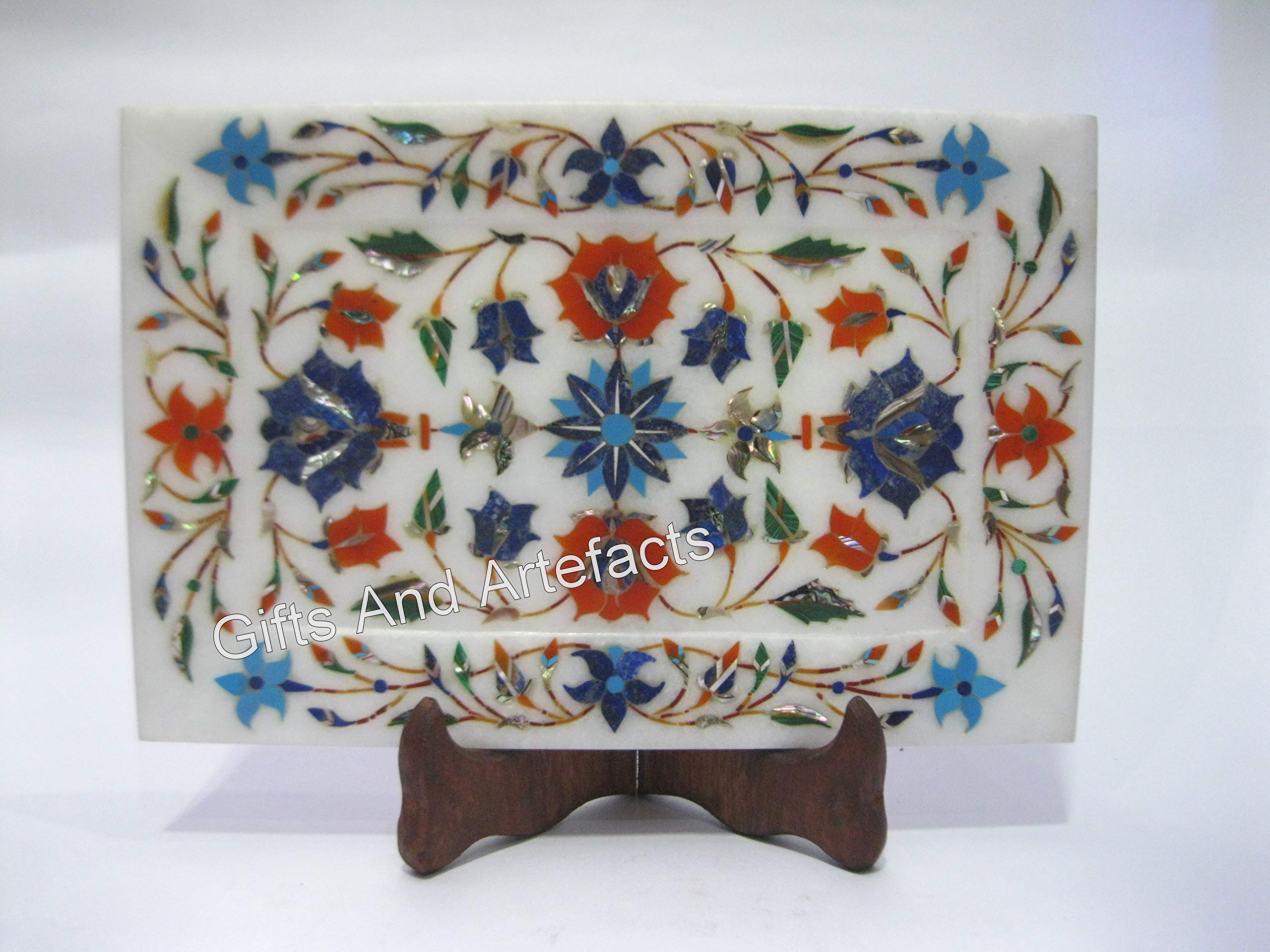 Plateau en marbre et pierres multicolores 22,9x15,2 cm idéal pour un service apéritif chic