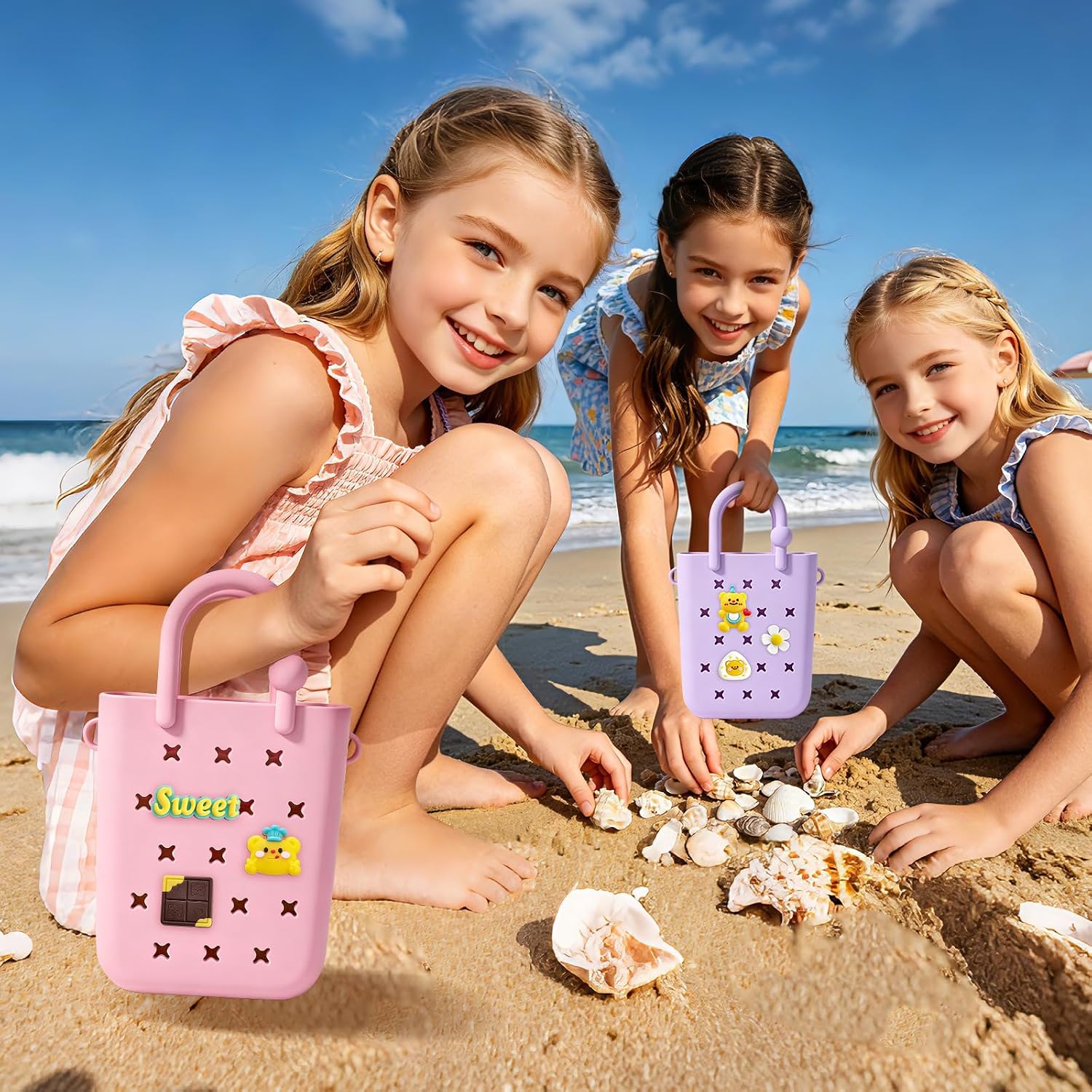 Juyeesm Mini Rubber Beach Bag with Strap & Charms, Waterproof EVA Beach Bag for Girls, Small Rubber Tote Bag for Women image 3