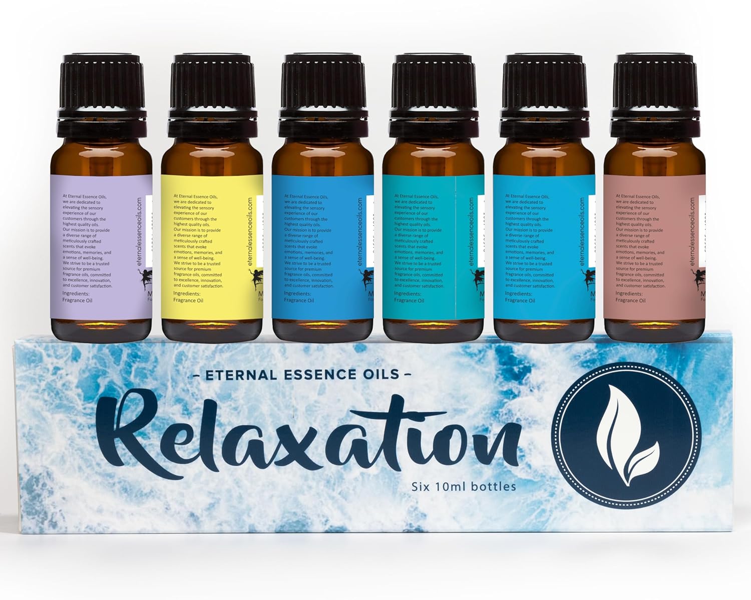 Eternal Essence Oils Relaxation Set of 6 Premium Fragrance Oils - Includes Lavender Chamomile, Ylang Ylang, Mountain Rain, Ocean Breeze, Eucalyptus, and Sandalwood Scented Oils - 10ML - Image 6