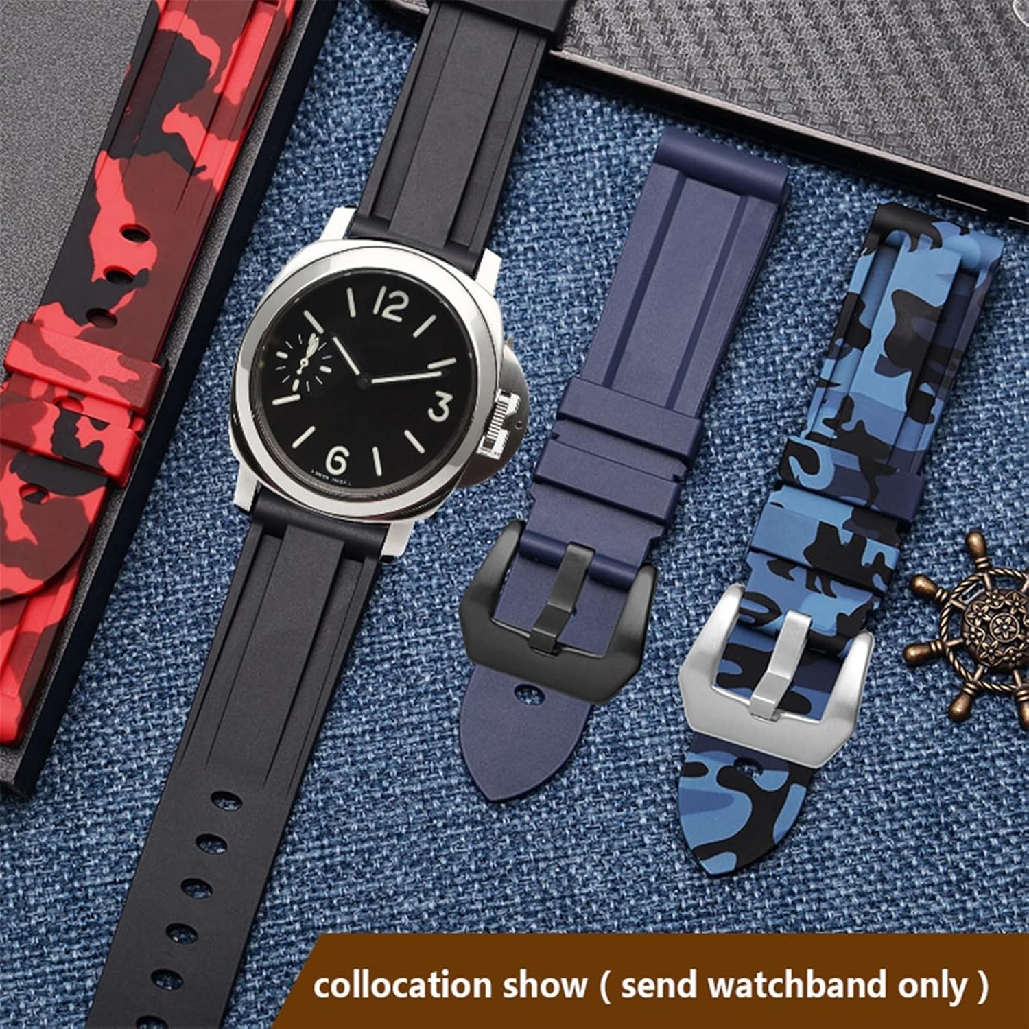 Silicone watchband For PAM111 386 441 series wristband straps 20mm 22mm 24mm 26mm Waterproof sports camouflage bracelet